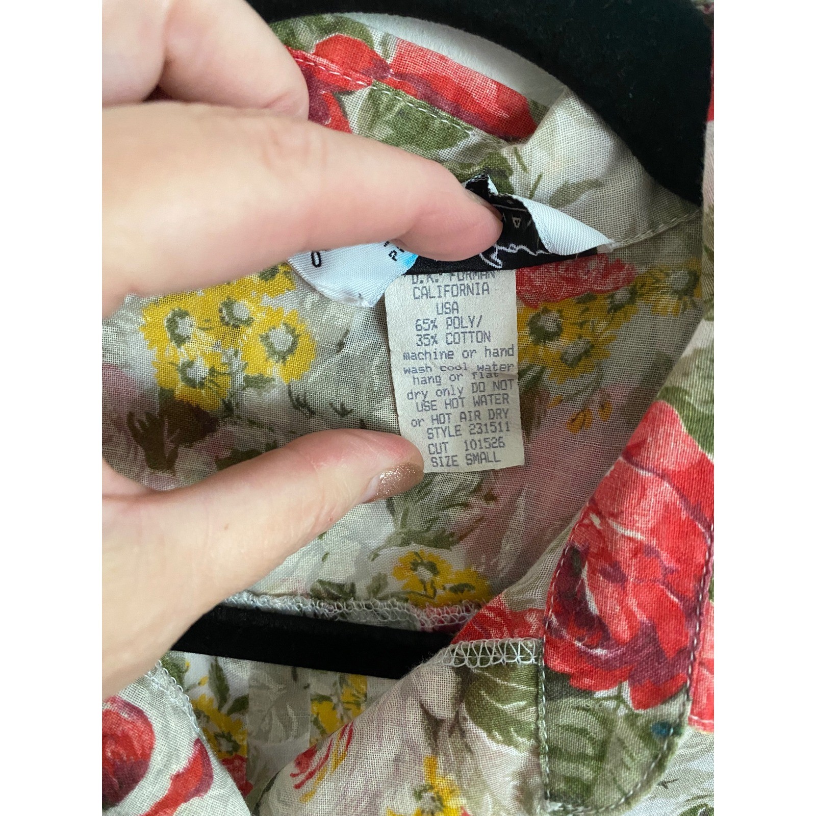 Vintage Deborah Barry Red Rose Floral Sheer Button Down Shirt Small USA