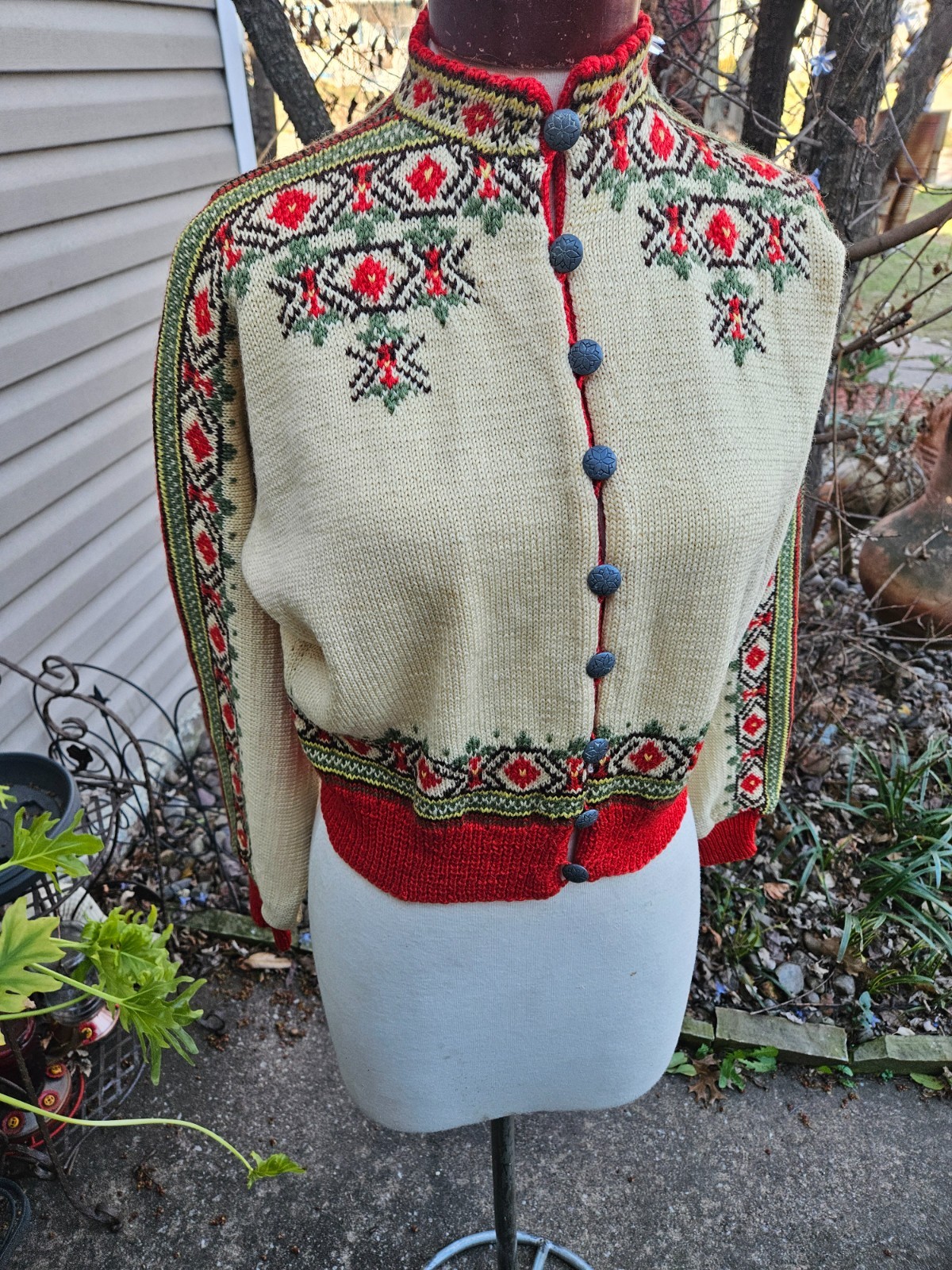 AMAZING RARE VINTAGE 30’S HAND KNIT FITTED NORWAY NORWEGIAN WOOL SKI SWEATER S
