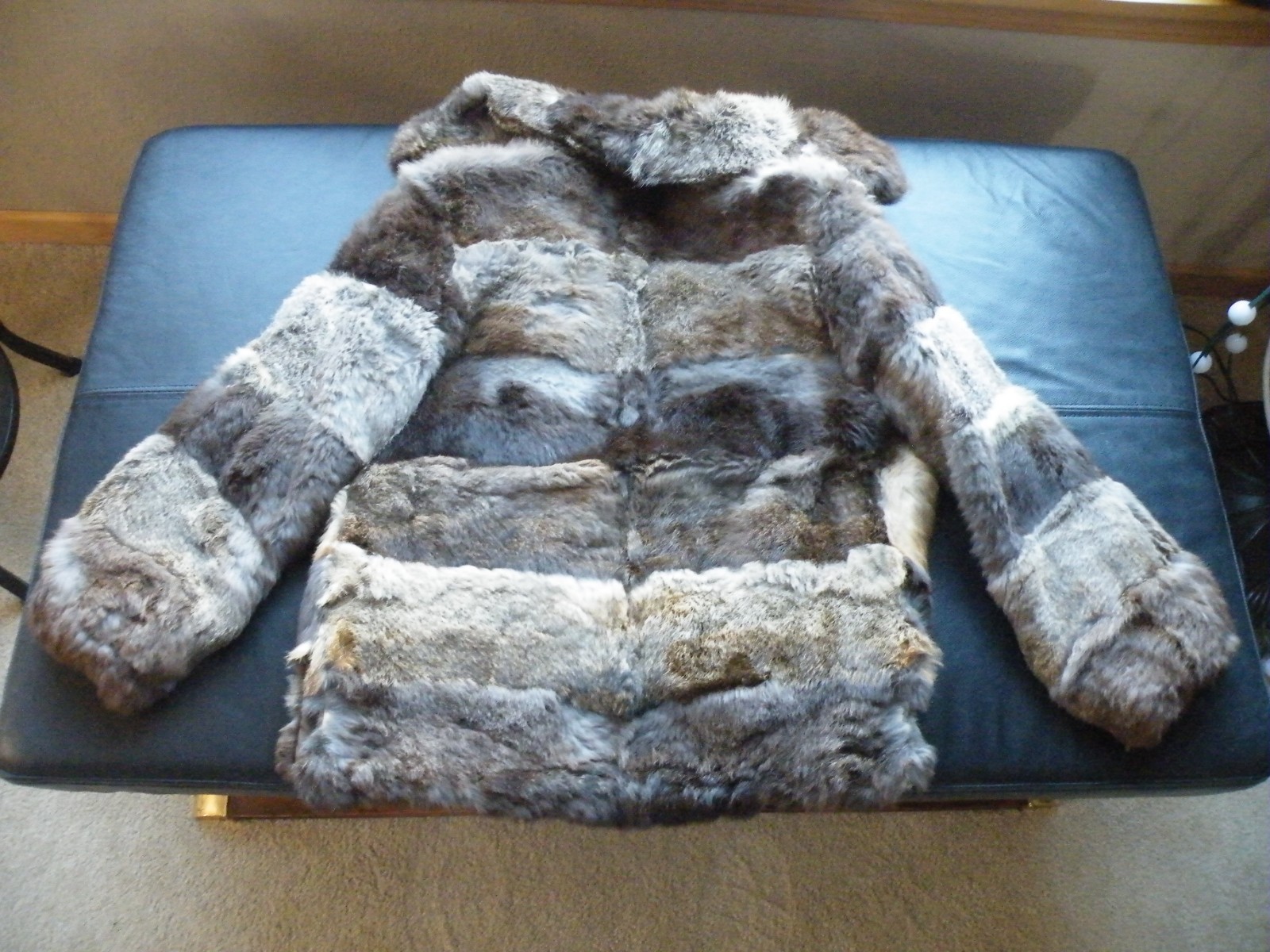 READ „AS IS” Rabbit FUR Women’s Coat PATCHWORK with LABEL Jacques Saint Laurent