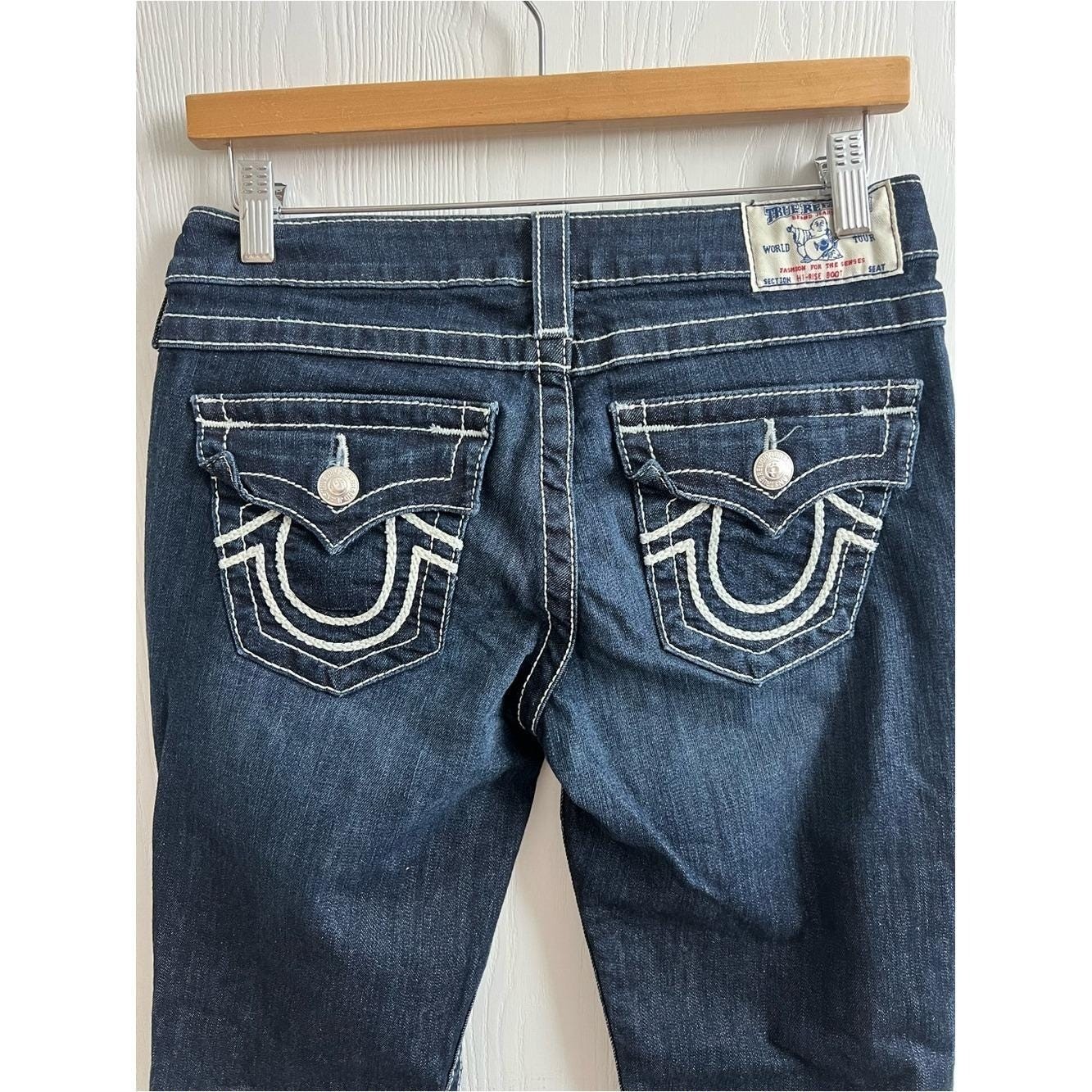 Vintage Y2K True Religion Indigo Bootcut Jeans with White Contrast Stitching