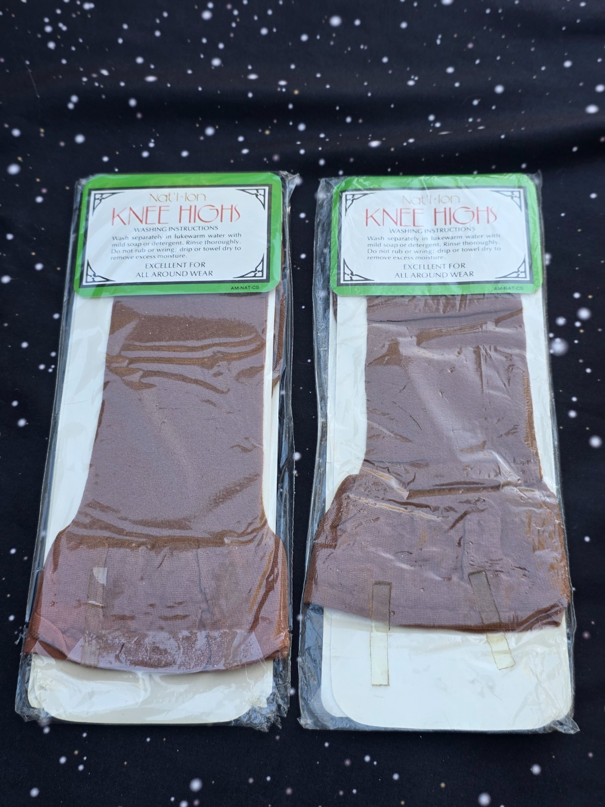 2 Vintage Beige/Tan Knee Highs by National COTTON SOLE FIRM HOLD Sealed NOS USA