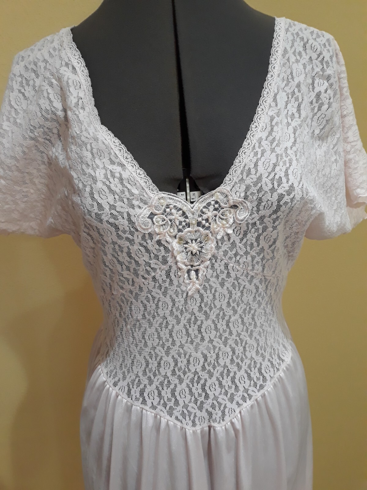 Vtg 80s Cinema Etoile Pink Maxi Nightgown Sexy Lace & Satin L Hollywood Glamour