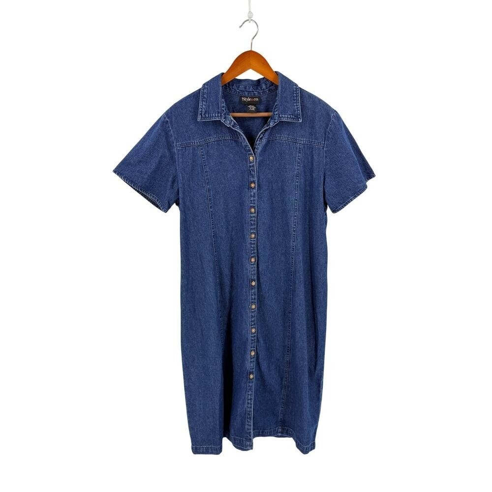 Vintage Style & Co Denim Shirt Dress Blue Cotton Size 18 Coastal Americana