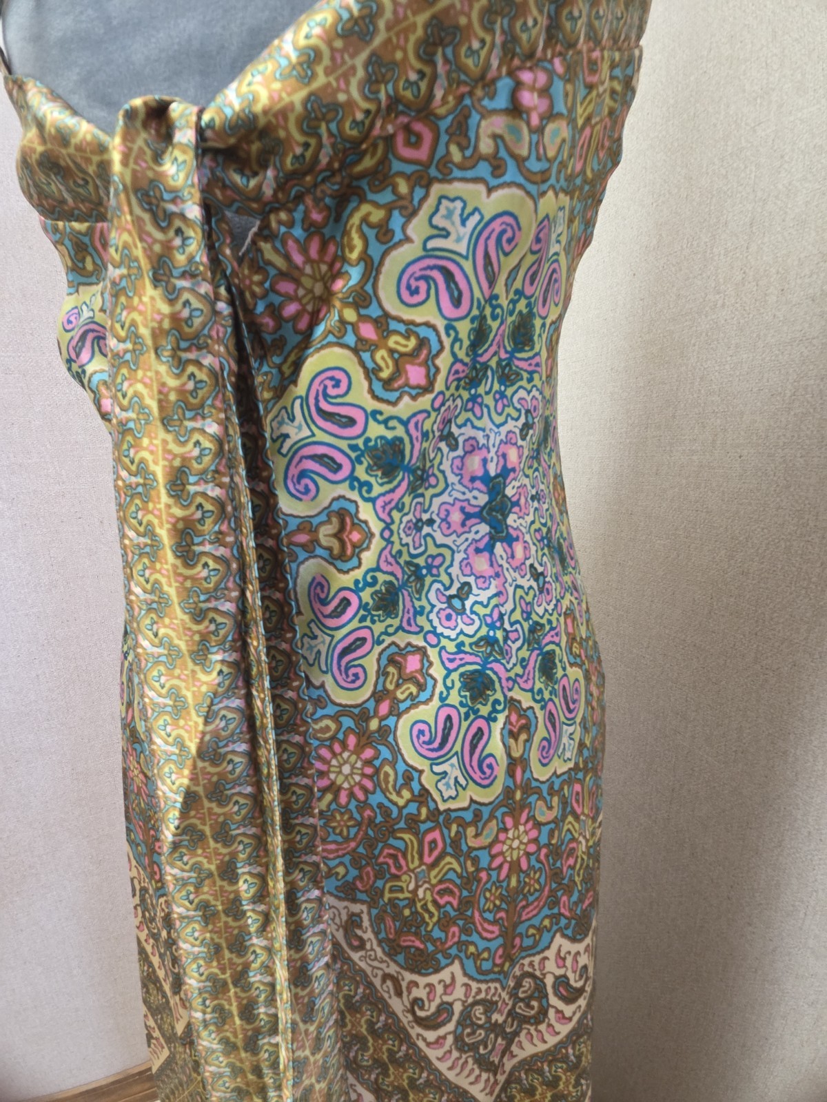 Vintage Y2k Paisley Nicole Miller Collection 100% Silk Backless fairy Gown SZ 10