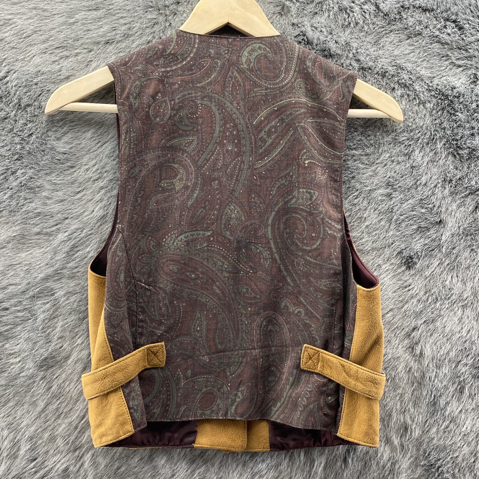 Timberland Tan Lambskin Leather Vest Weather Gear Paisley VTG Western Womens S