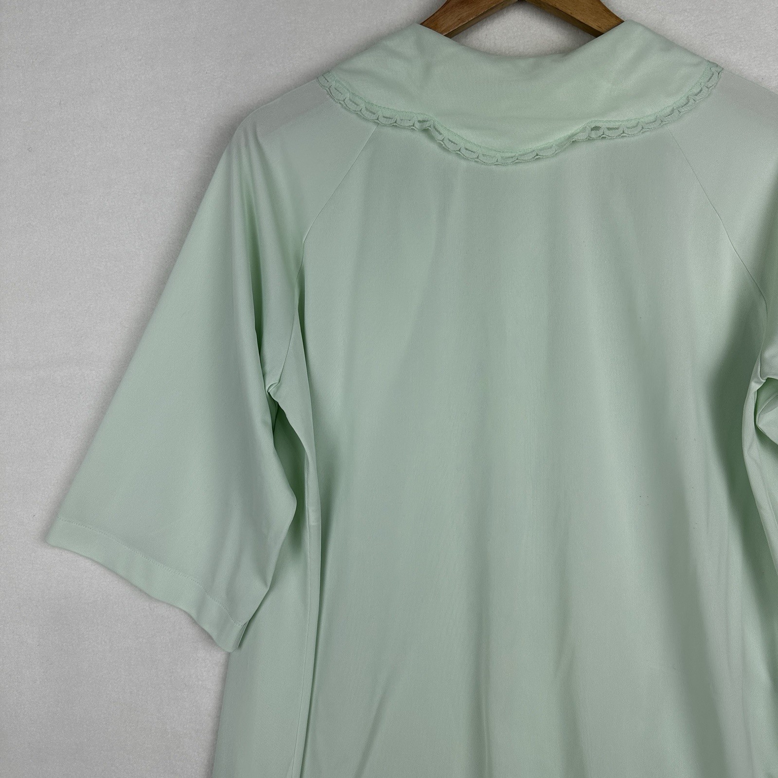 Vintage Shadowline PJ Top Bed Jacket Aqua Nylon Lace Medium Youth Buttons Pocket
