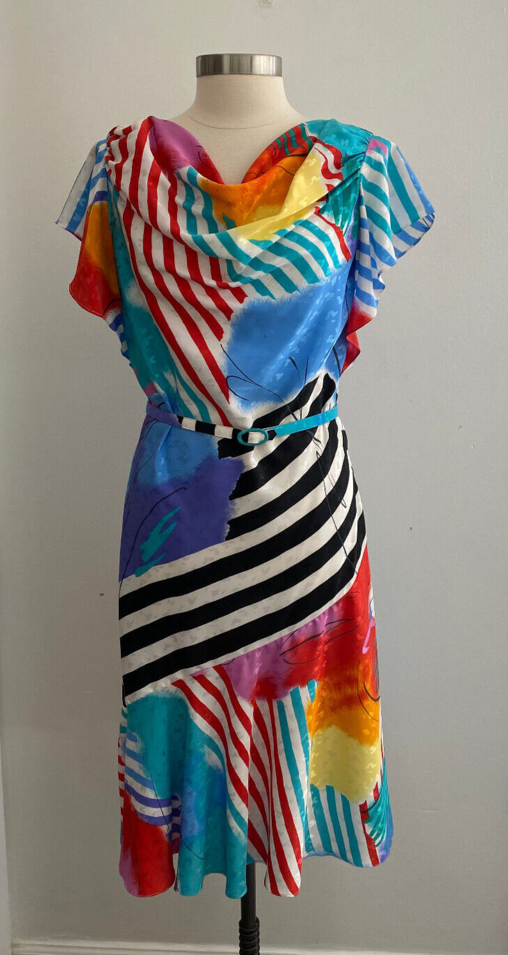 Vintage Ala Carte California Belted Multicolor Light Weight Dress sz 11-12