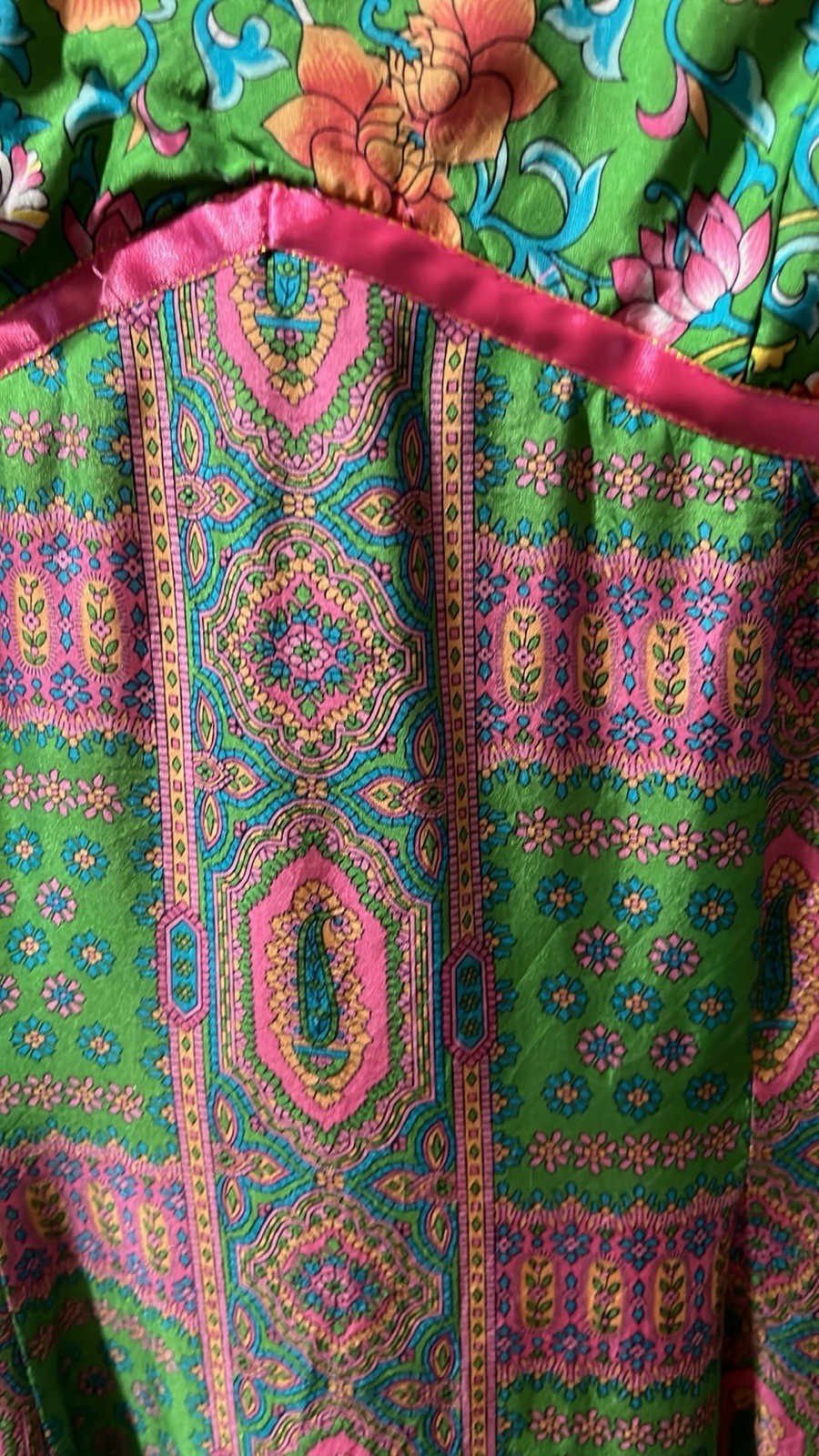 Vintage ABS Allen Schwartz Pink And Green Silk Dress