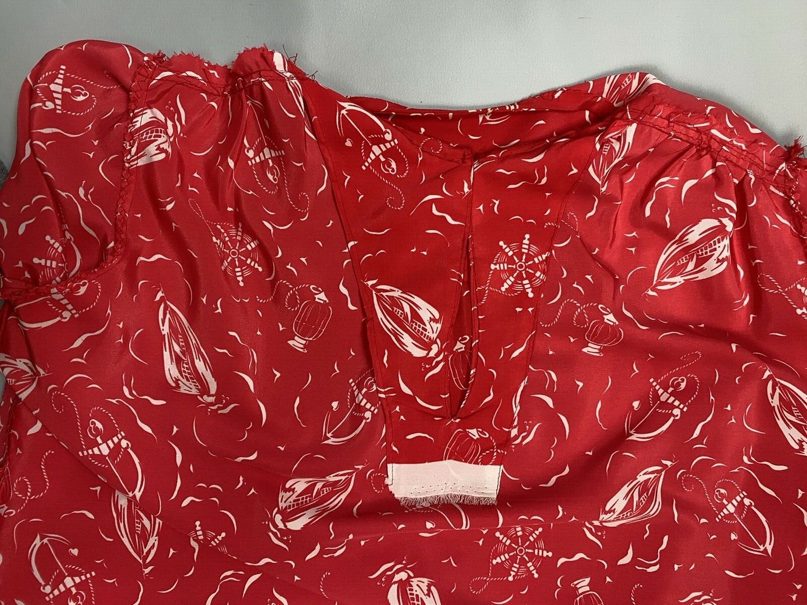 Handmade vintage blouse XL 52″ Bust EXTRA LARGE Nautical red white top tunic