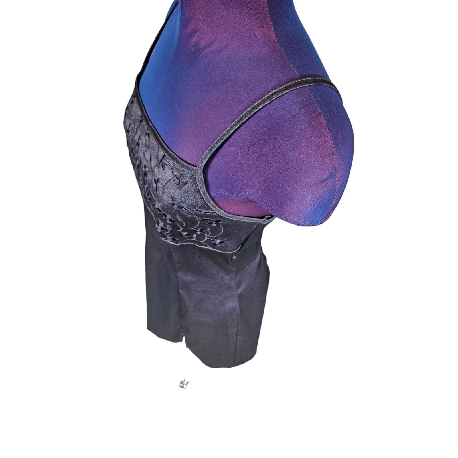 Vintage 90s La Belle Iridescent Purple Embroidered Satin Mini Dress Size 7 A37