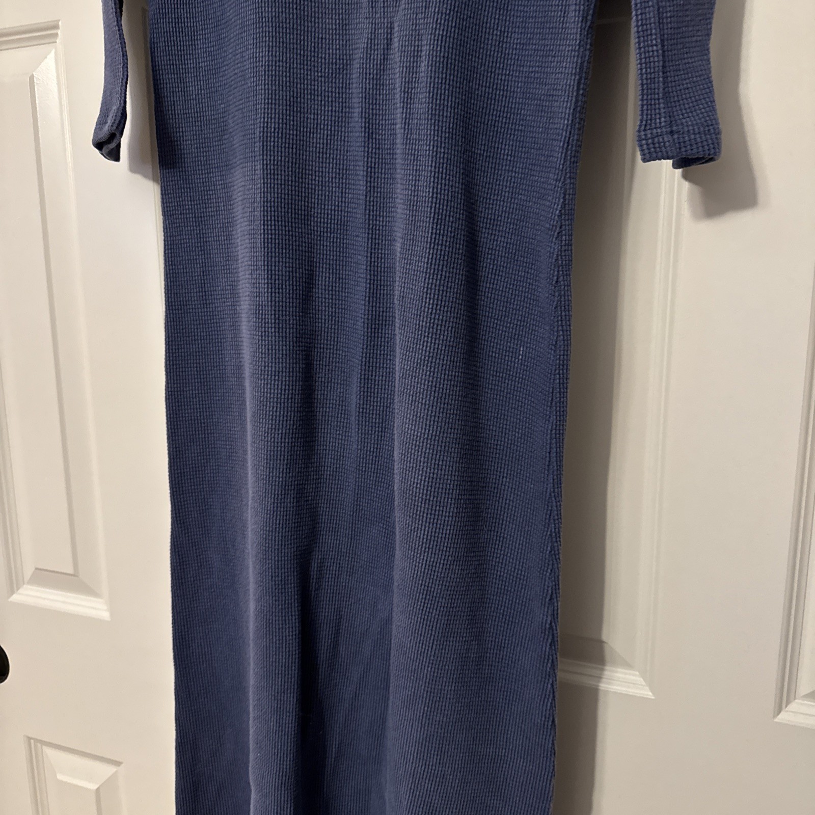 Liz & Jane Indigo Blue Cotton Maxi Dress MEDIUM waffle style long sleeves Y2K