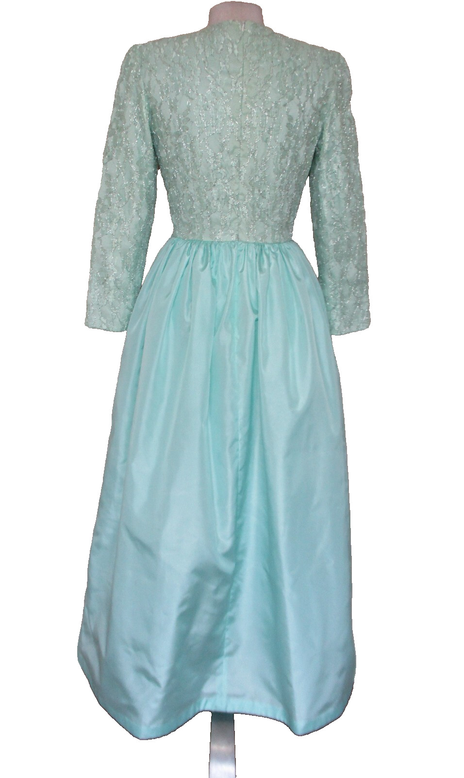Vintage 80s BILL BLASS Pastel Green Lace Taffeta Evening Gown Dress S Women