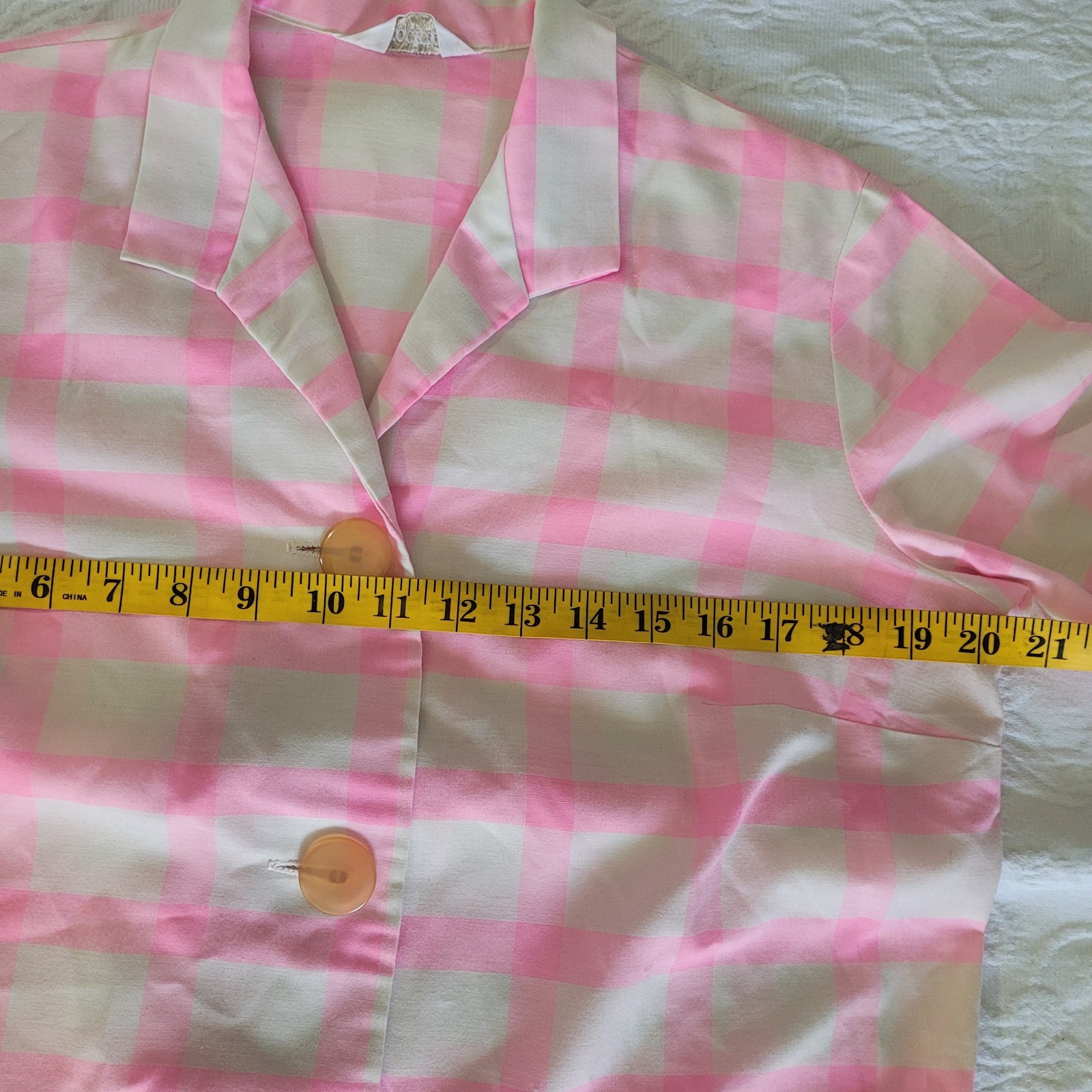 Vintage Stockton Pink Yvory Shirt Dress Gingham Button Up Front Pockets. No Size