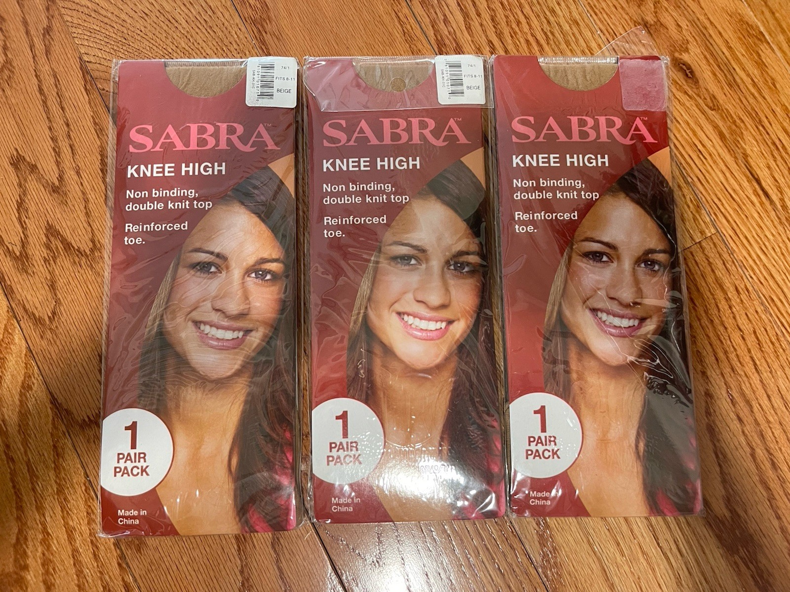 VTG Sabra Knee High 3 Pair Set Nylon Spandex New Beige Double Knit