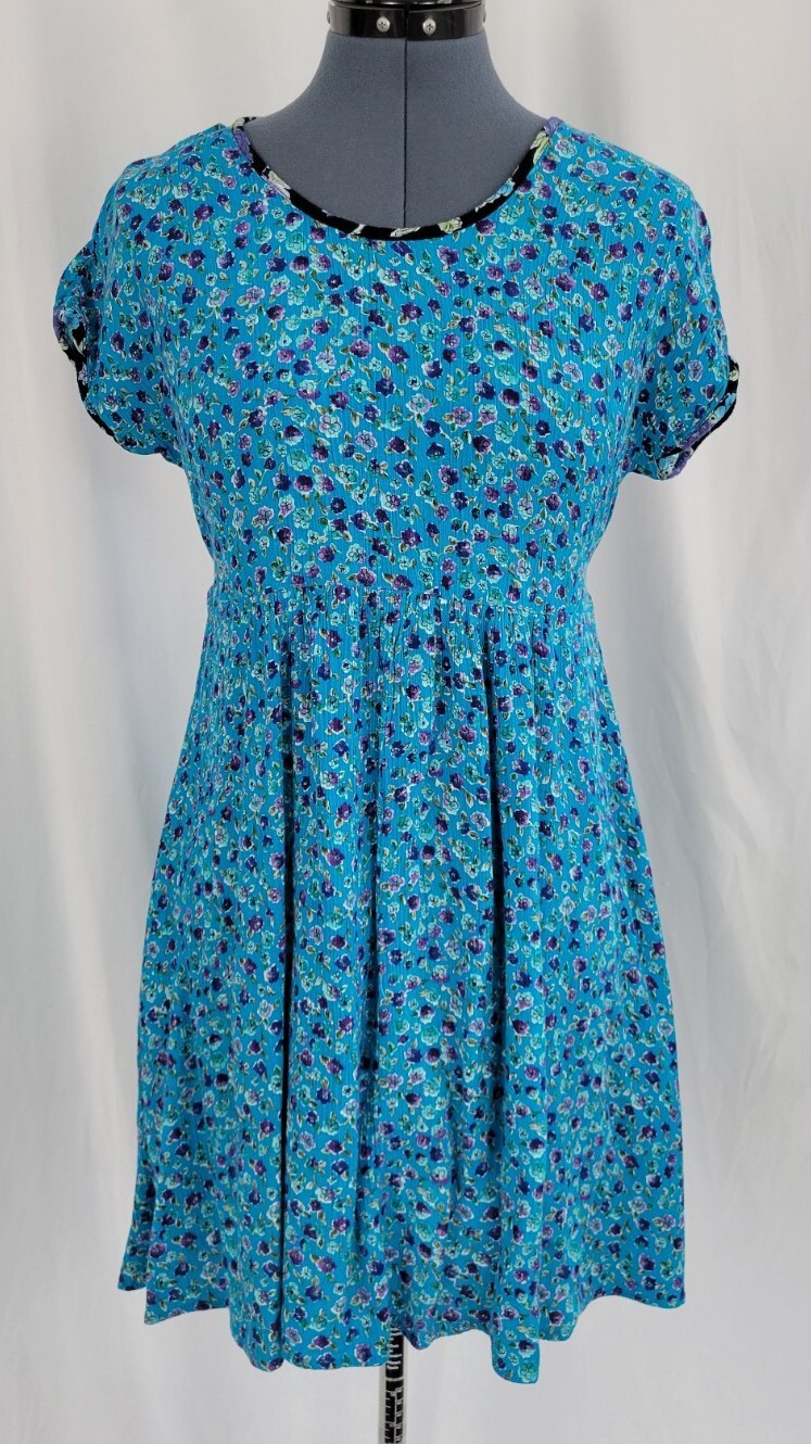 Vintage Cottagecore Molly Malloy Petites Blue Floral Babydoll Dress Sz 6