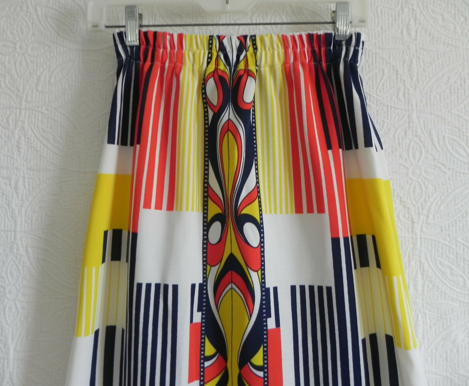 Vtg Bernardo Maxi Skirt Elastic Band Multicolor Slit Front A-Line Size US 2XS/XS
