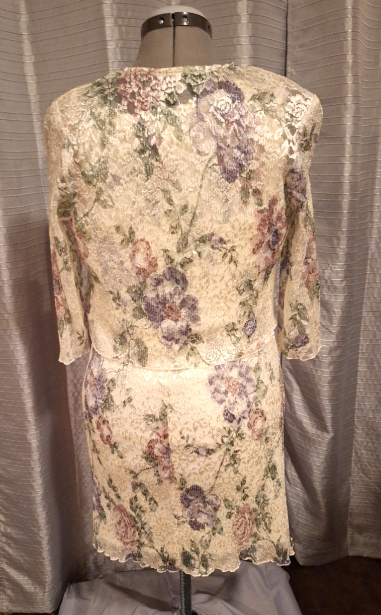 Vintage SHAR ADE of CA Womens 12P Ribbed Garden Floral Dress With Jacket