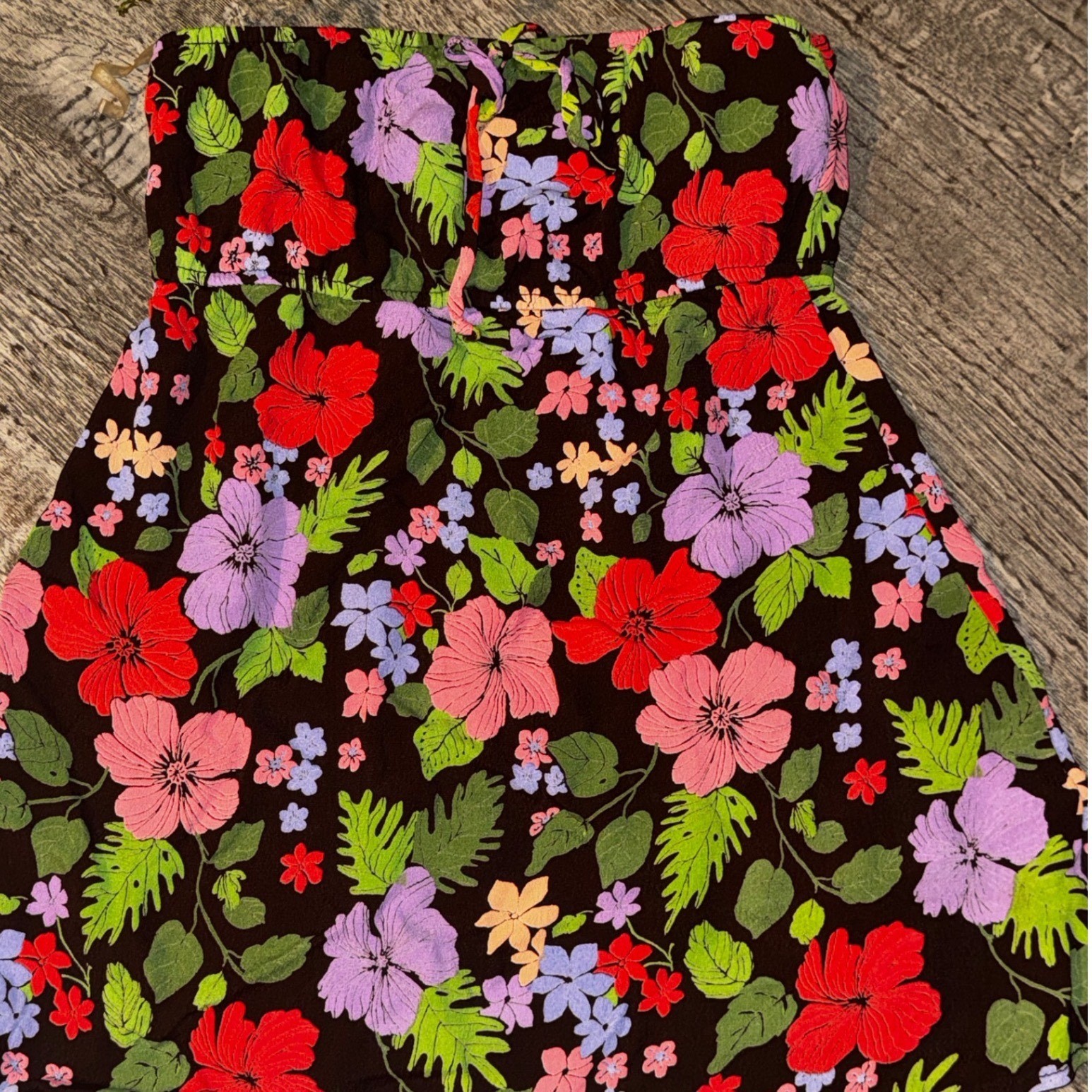 Vintage Lucy Love Y2K Floral Strapless Tube Top Beaded Drawstring Medium