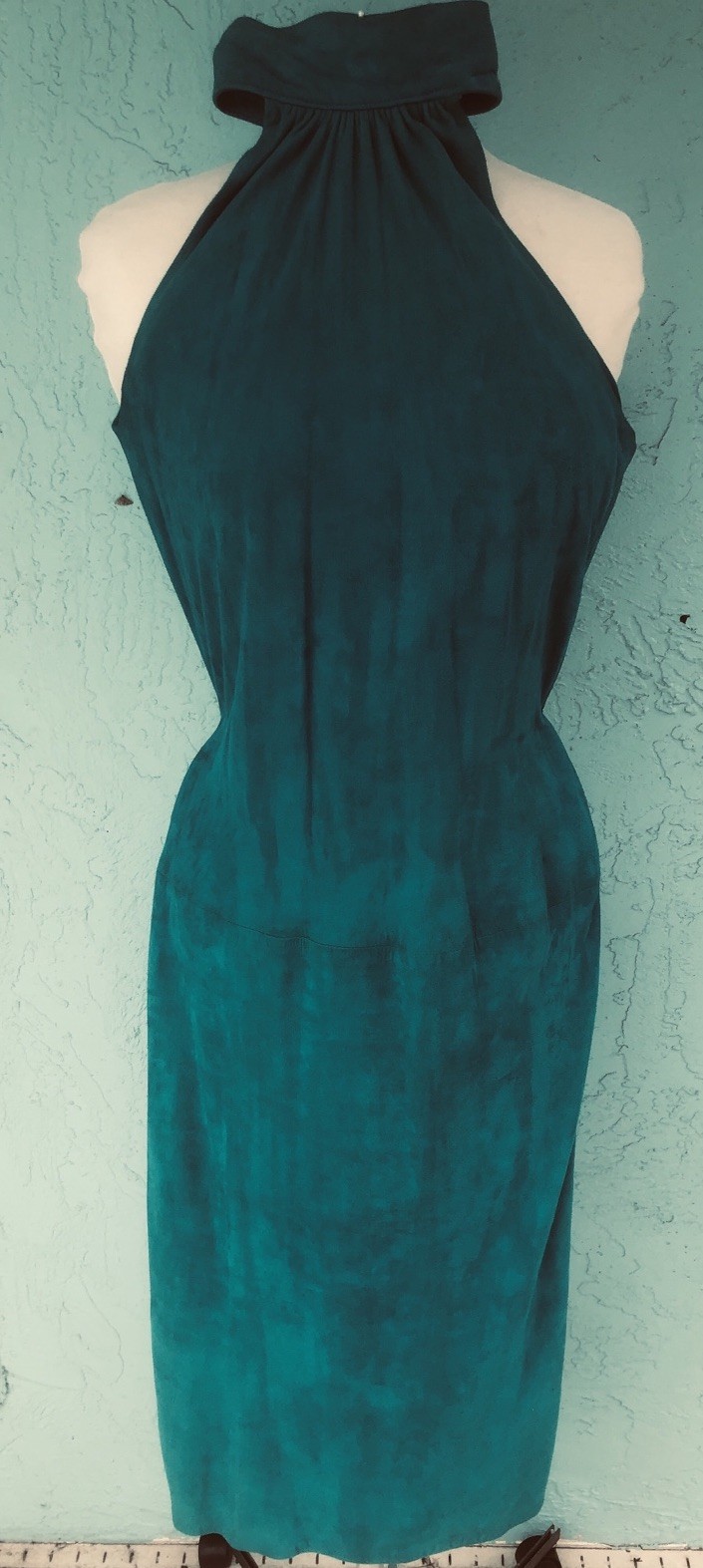 NWOT Firenze Santa Barbara long dress soft genuine suede, emerald teal color SzS