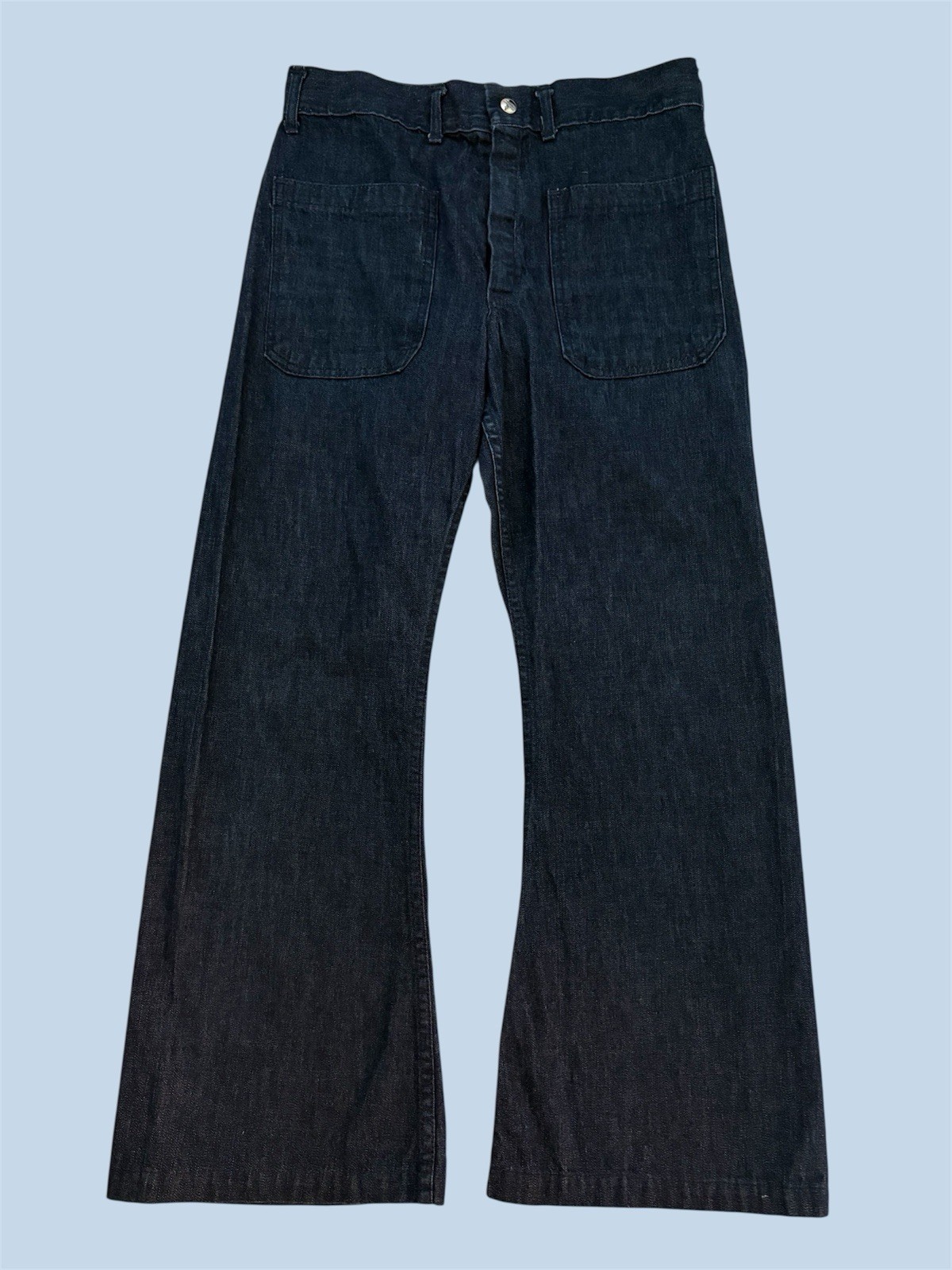Vintage Seafarer US Navy Utility Sailor Blue Denim Bell Bottom Jeans 30” x 27”