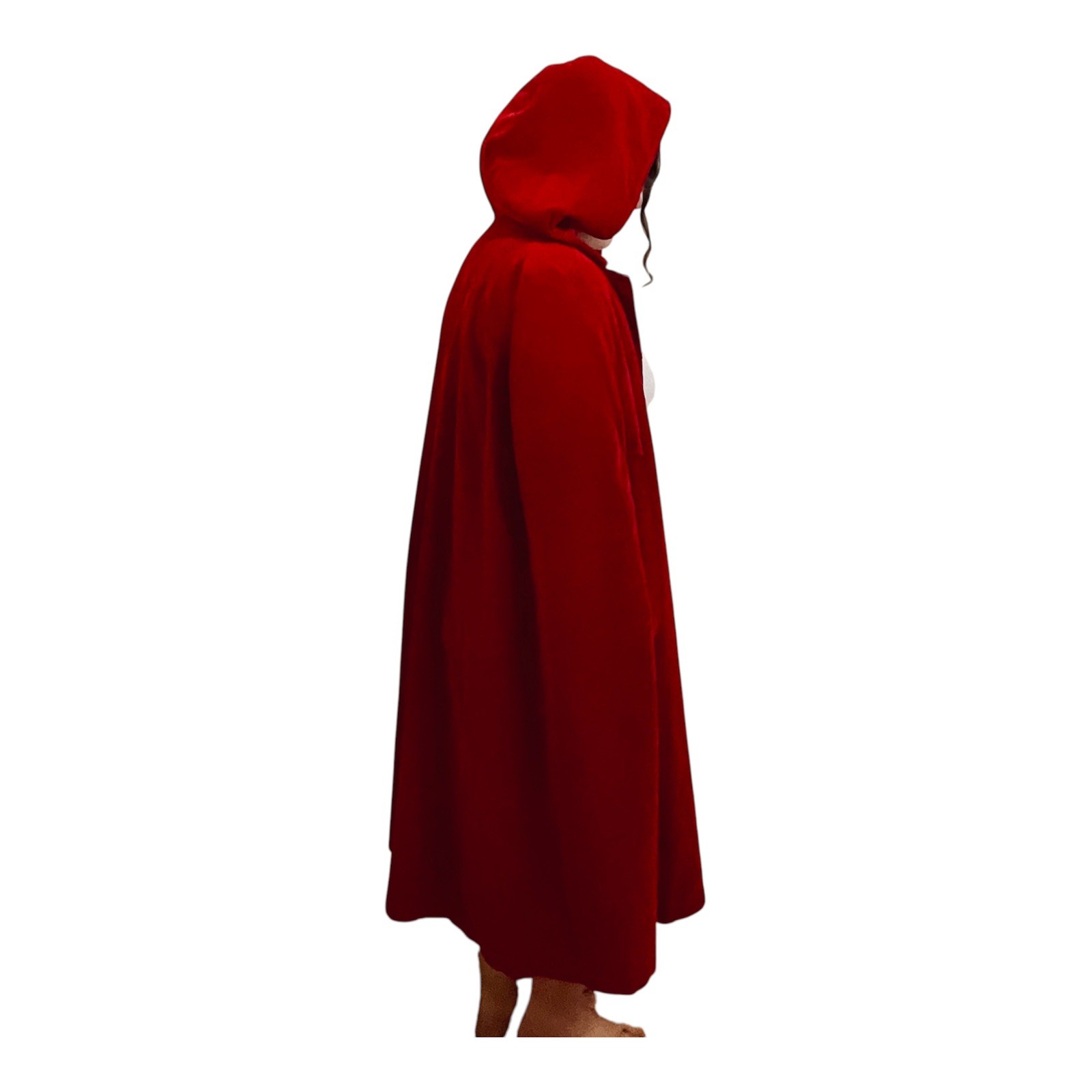 Vintage 1940-50s Red Velvet Hooded Cape Riding Hood M/L Handmaid’s Tale Cosplay