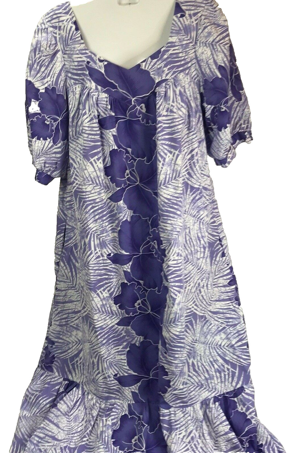 Royal Creations Hawaii Vtg Mumu House Dress S Ruffled Hem Zip Back Aloha Purple