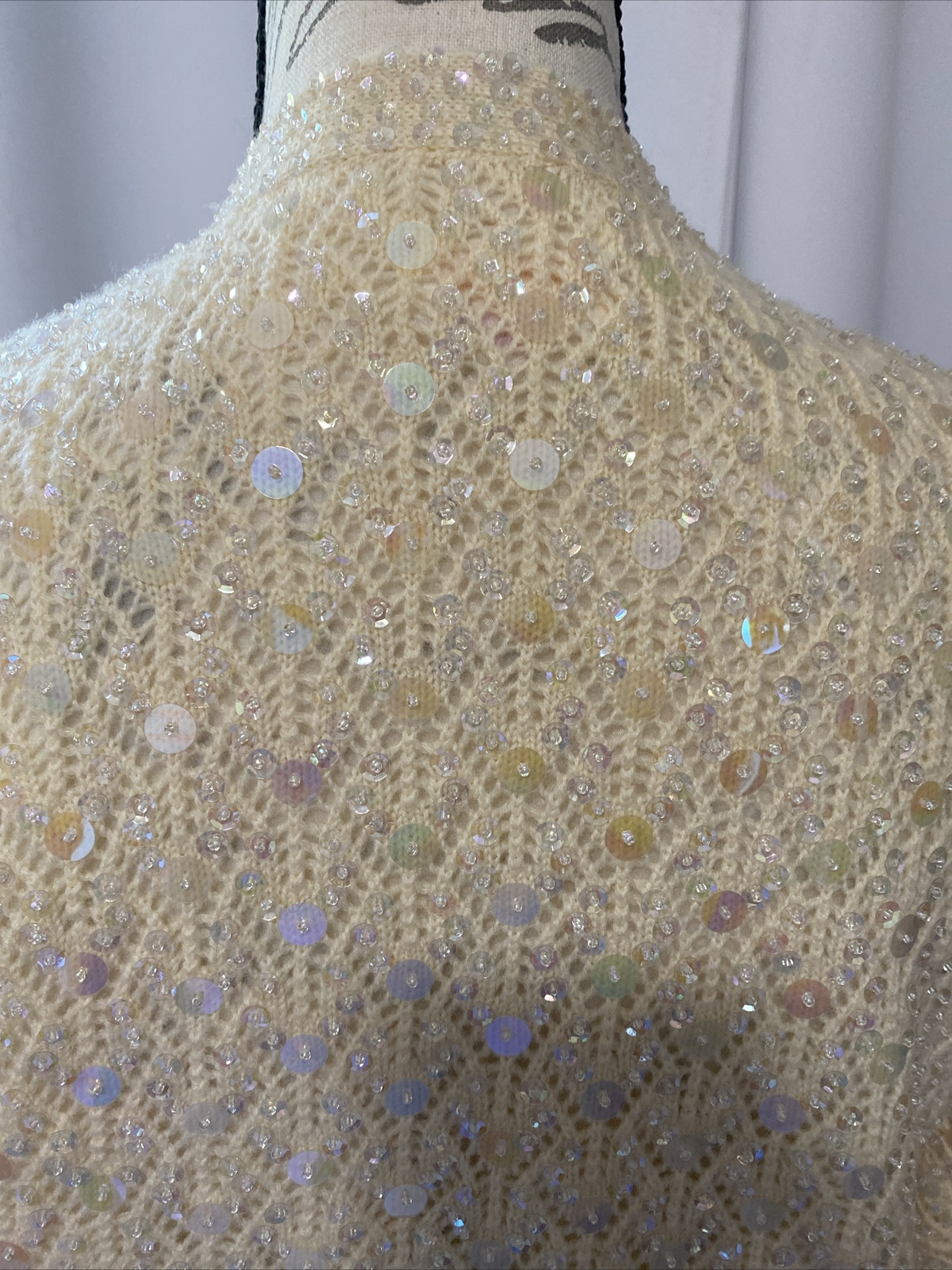 Vintage Jeri-Jo New York Sequin Cardigan Sweater Jacket 100% Wool Size 38 Ivory