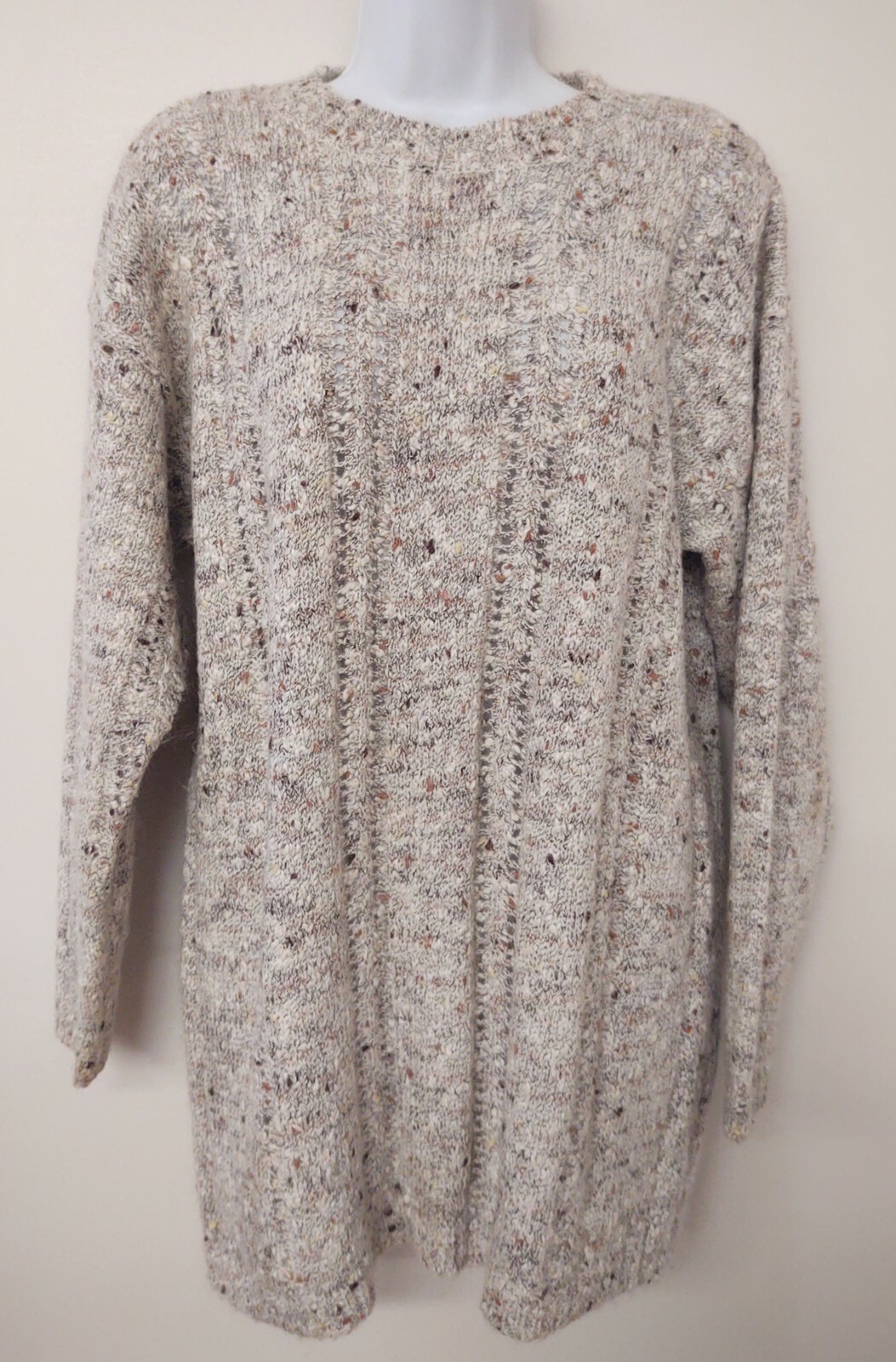 Forenza Beige Chunky Cable Knit Sweater VTG 80s 90s Small Acrylic Cotton Wool