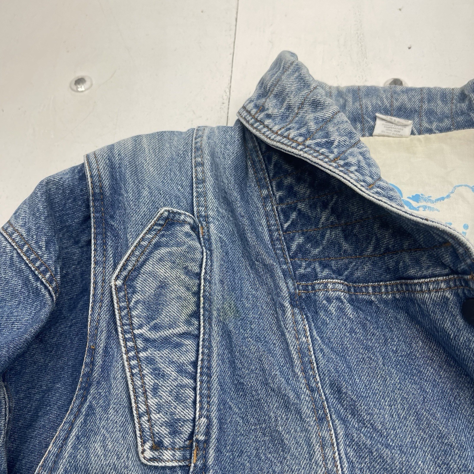 Vintage Le Arsi Blue Denim Bomber Trucker Jacket Women’s Size Large 13/15