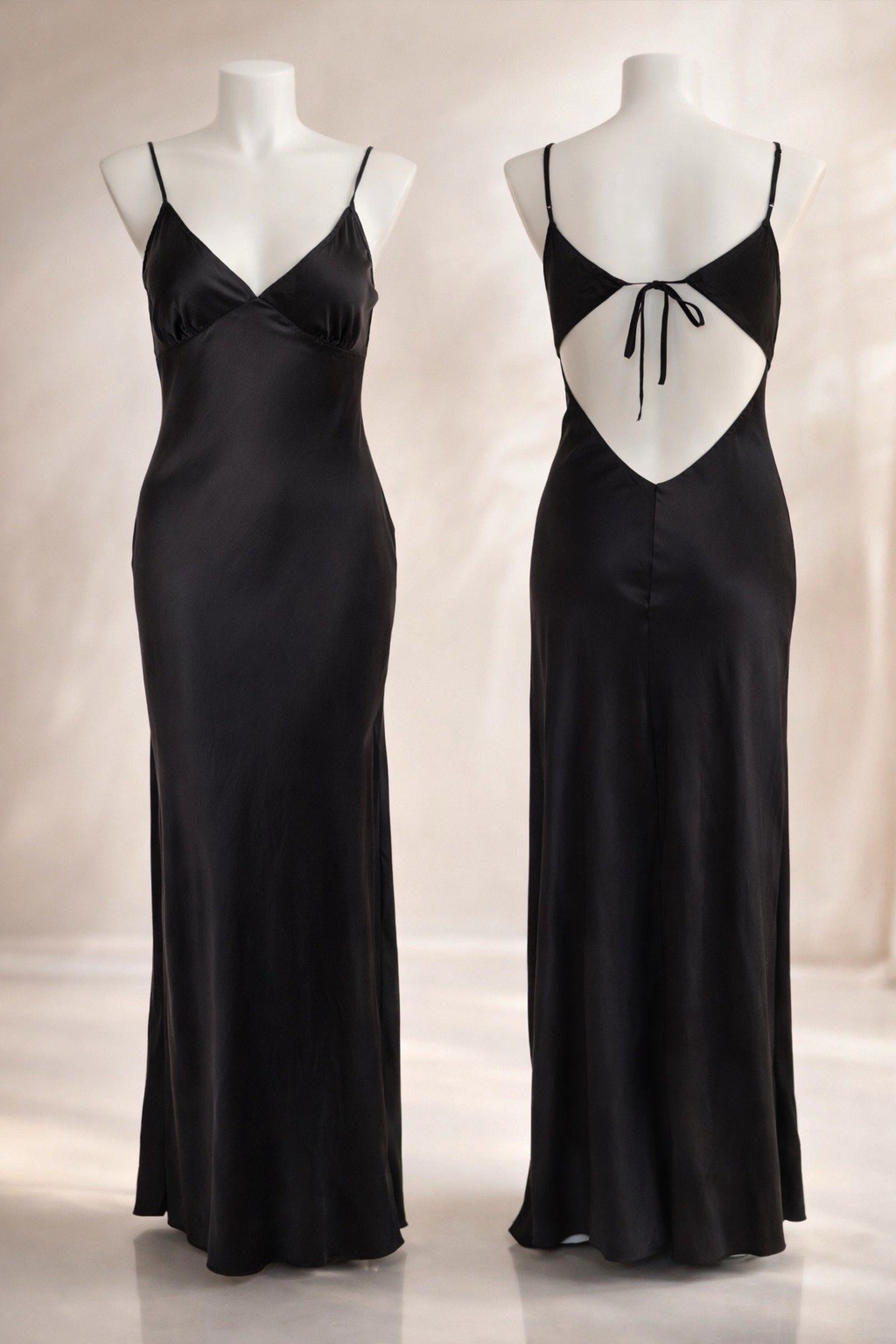 Victoria’s Secret Vintage Y2K Black 100% Silk Open Back Slip Dress Maxi Gown L