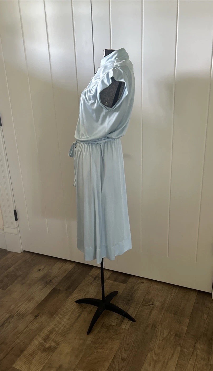 Vintage 1970’s Sears The Fashion Place Silky Baby Blue Disco Dress Vtg. Size 12