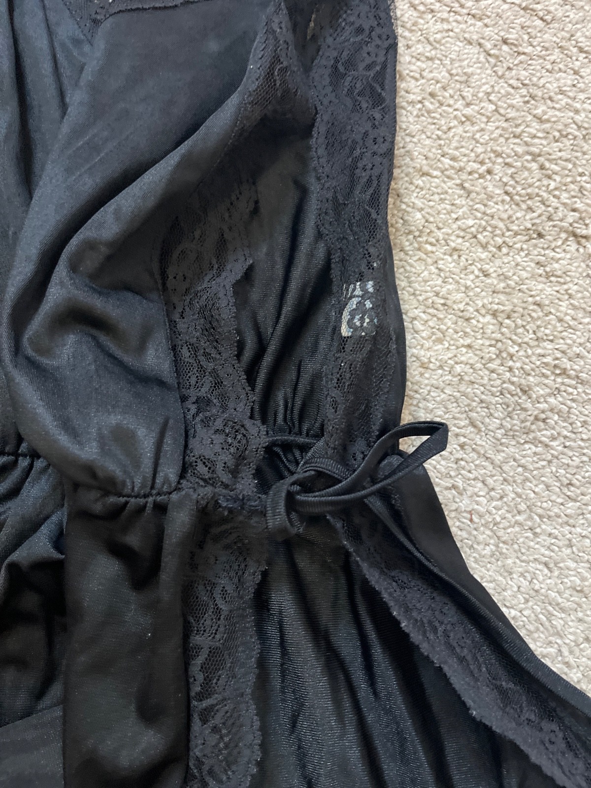vintage slip dress lace deep v neck tie waist large