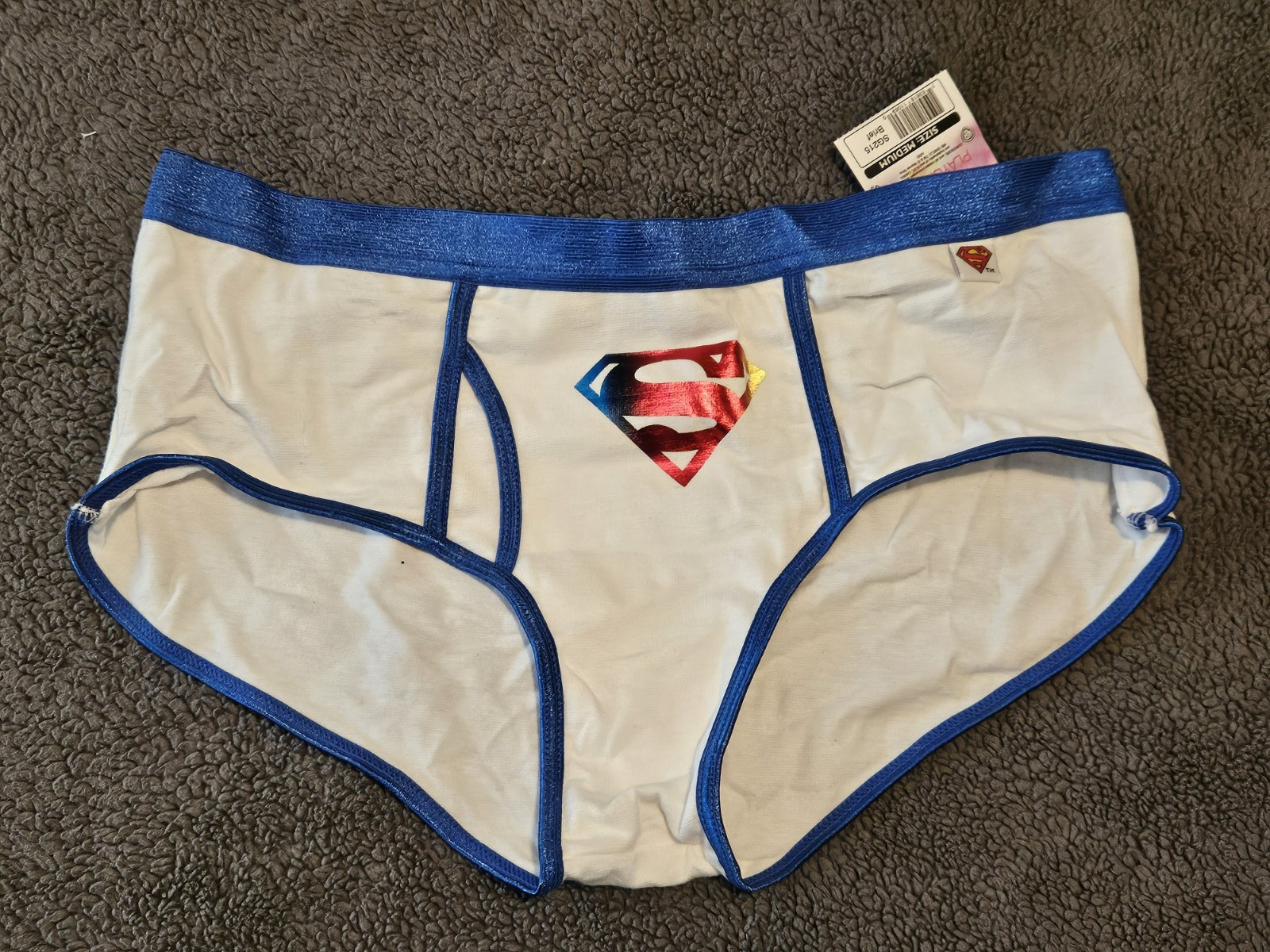 SuperGirl Intimates Women’s Boy Briefs Panties Sz: MEDIUM Color: WHITE/BLUE TRIM