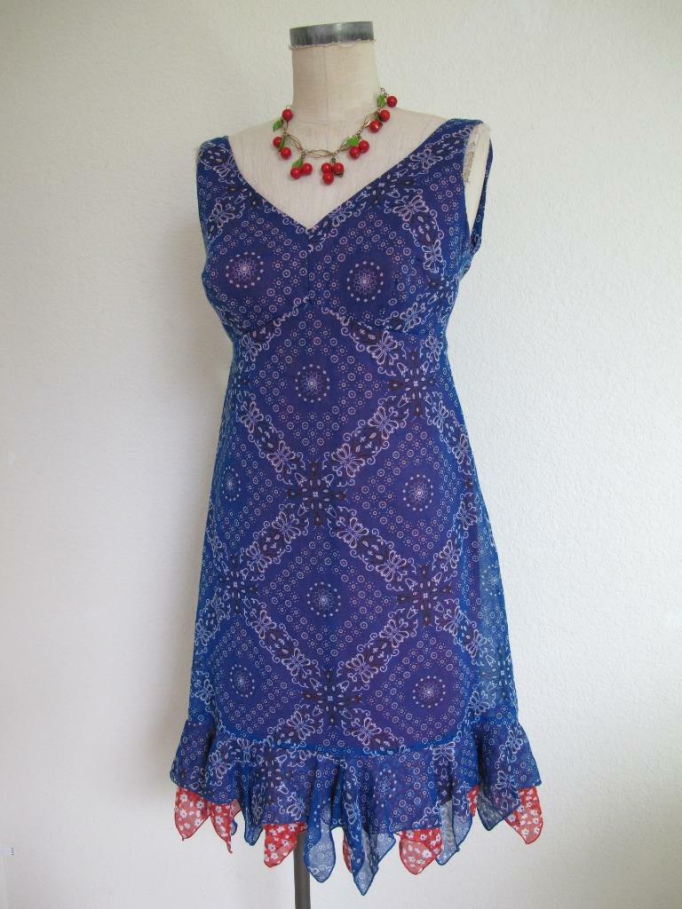 Vintage 70s Scooter Mini Skort Bra Dress S Bandana Print Red Wht Blue Hanky Hem