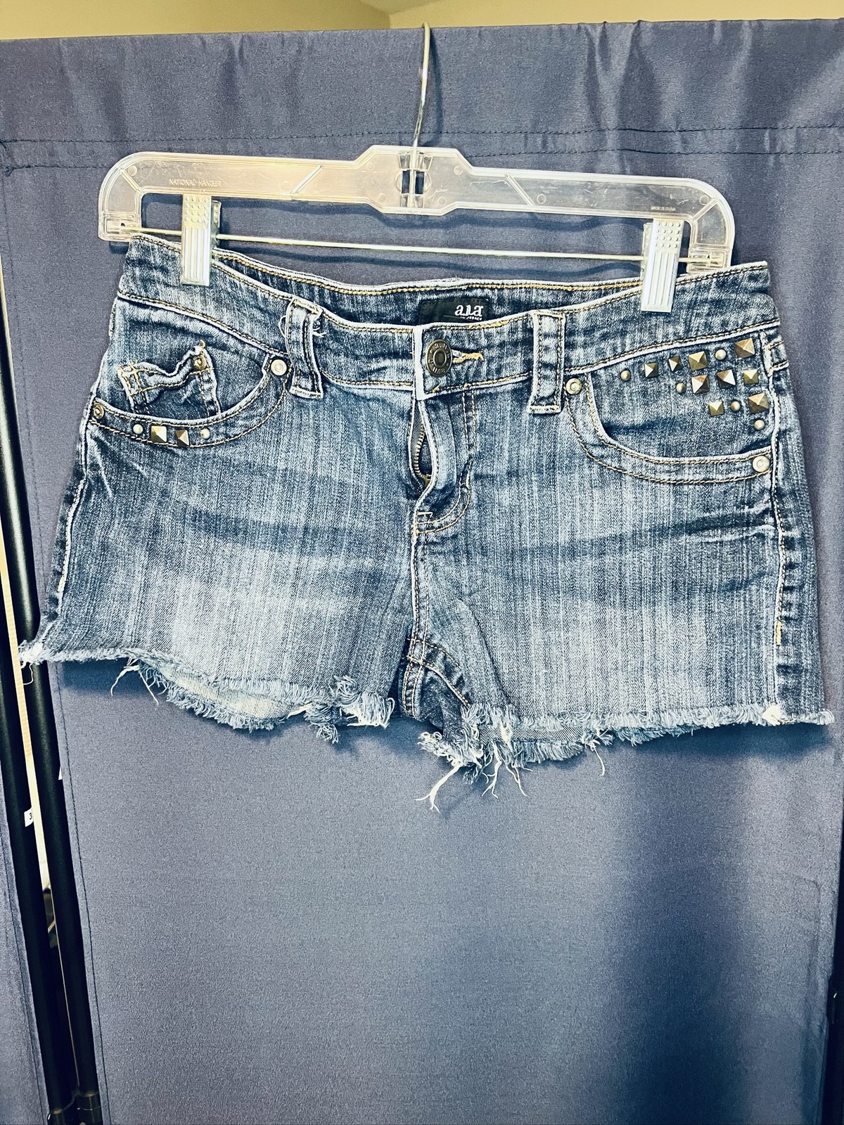 A.N.A A New Approach Womens Denim Shorts Studded Distressed Raw Hem