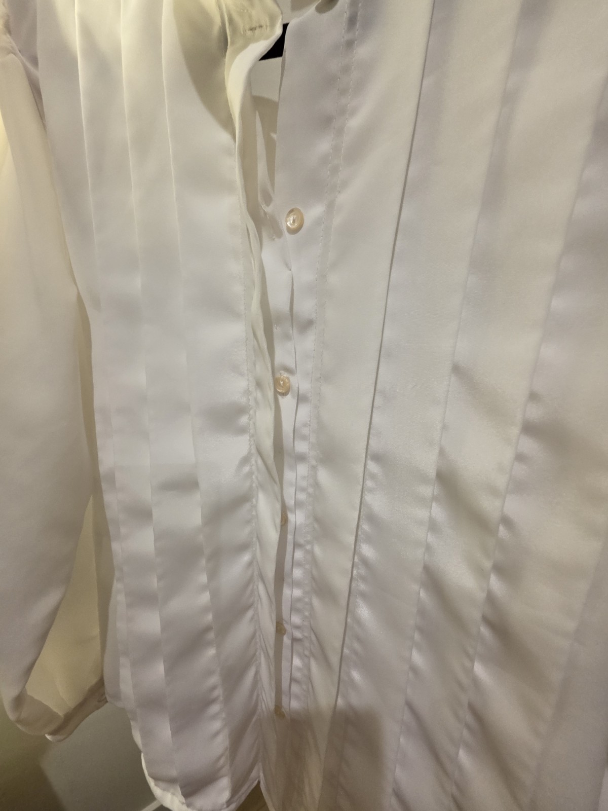 VTG Satin White High Collar Tuxedo Style Victorian Look Blouse Sz. 12