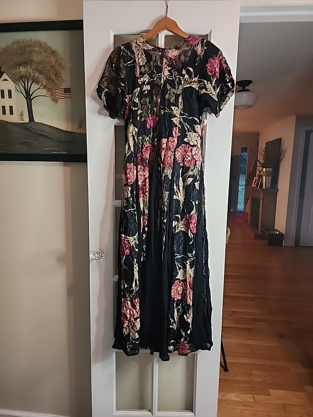 Vintage 90s Starina Sz Small Black Floral Lace Maxi Dress Boho Cottagecore