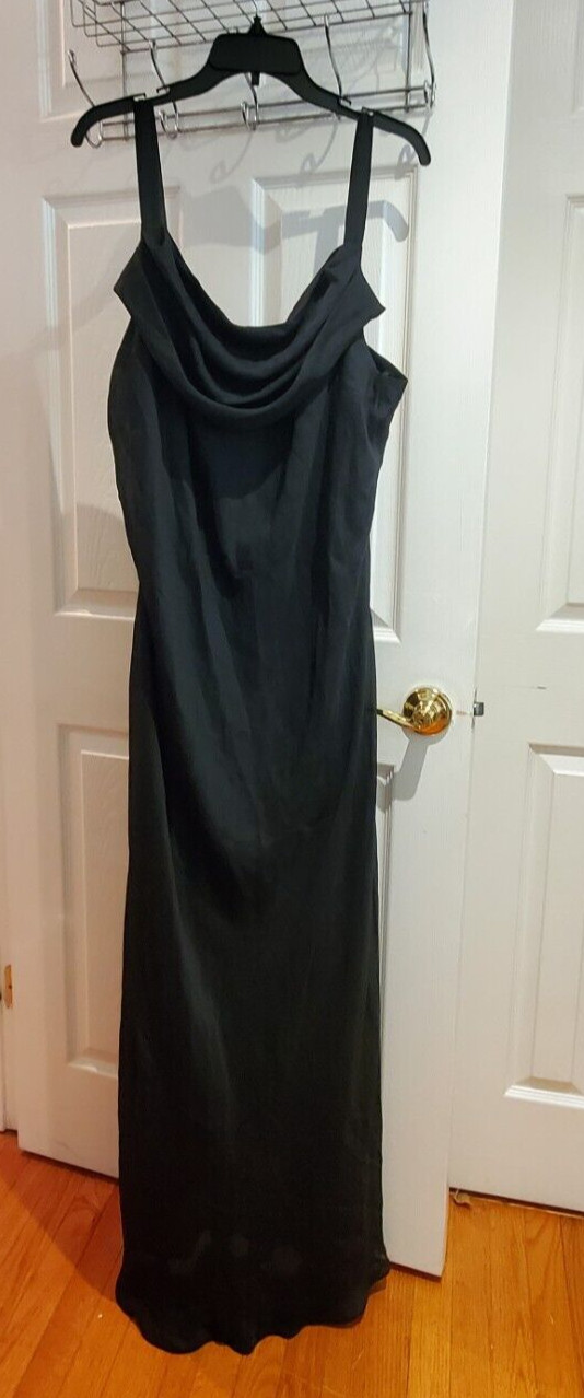 Onyx Nite Dress Size 24 Black Maxi Slipdress Cowl Neck Minimalist VTG Y2K 90s