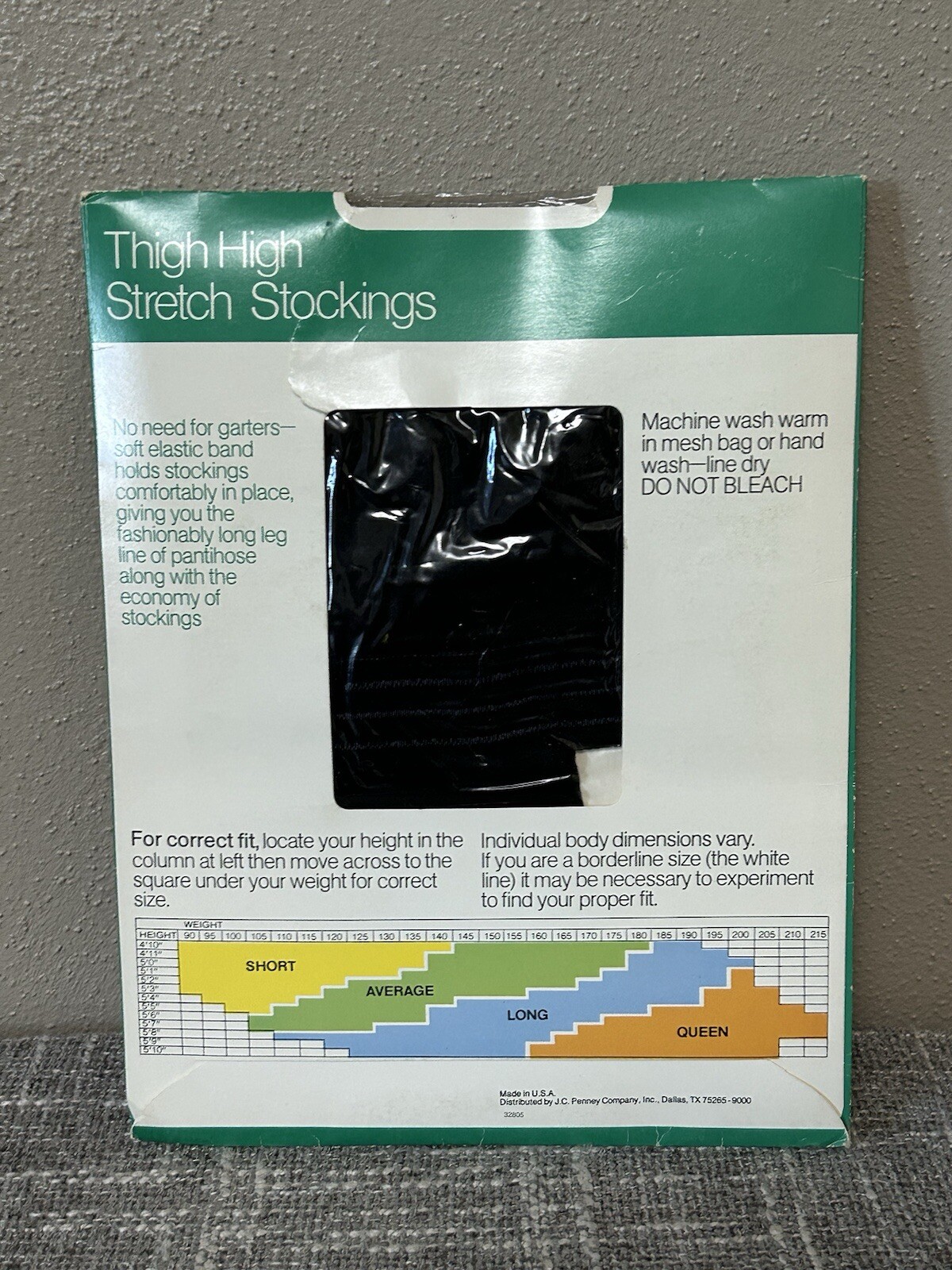 Vintage JCPenney Seamless Thigh High Stretch Nylon Stockings Short Jet Black