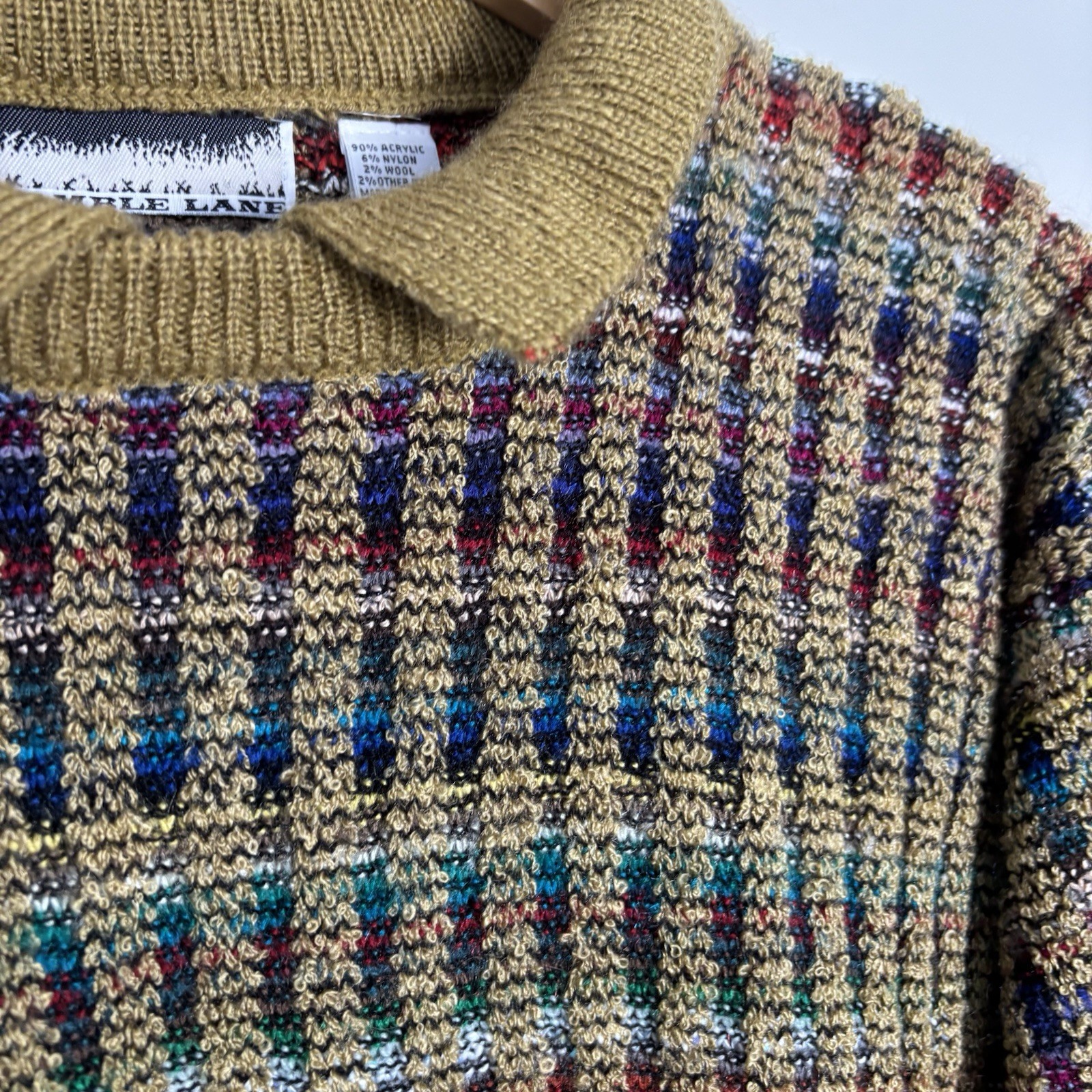 Vintage 80s Bramble Lane Collared Stripe Textured Sweater-Women’s M-Multicolor