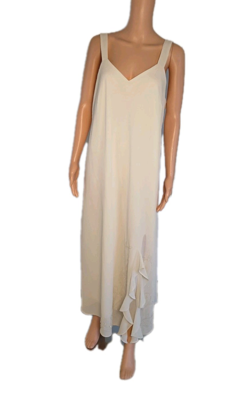 Vintage Ivory Chiffon Gown Glam Hollywood Beaded Ruffle – RM Richards Size 16W