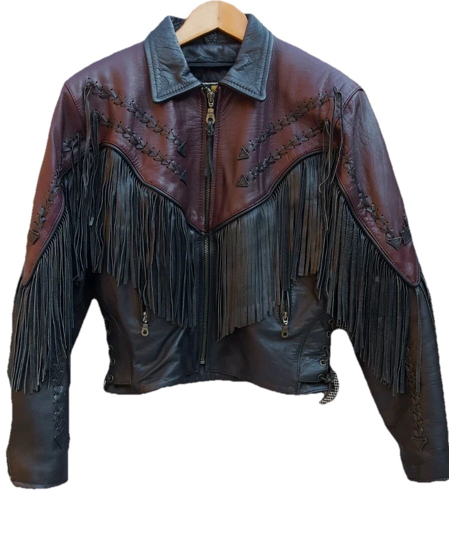 Vtg Boho Motorcycle Jacket Leather Jacket Fringe women’s Sz 10 M/L Mint Cond