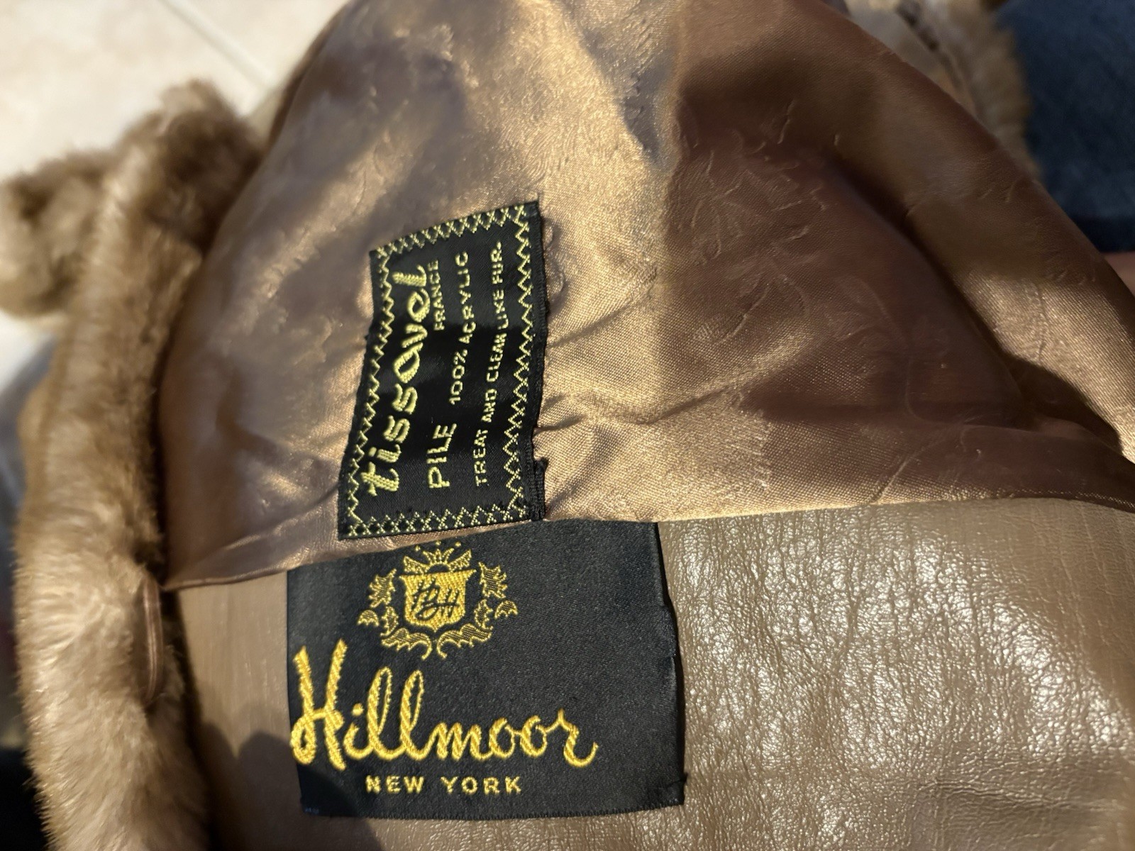 Vintage Hillmoor NY Faux Fur Jacket Coat Brown Union Made Imported Fabric Medium