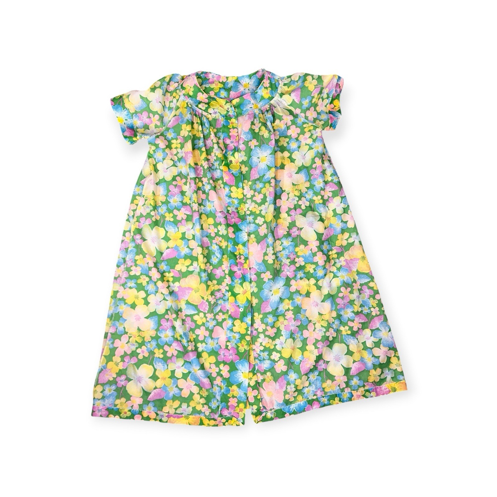 VTG 1960s MUUMUU FLOWER POWER HAWAIIAN HOUSE DRESS HIPPIE MOD ROCKABILLY W/ BELT