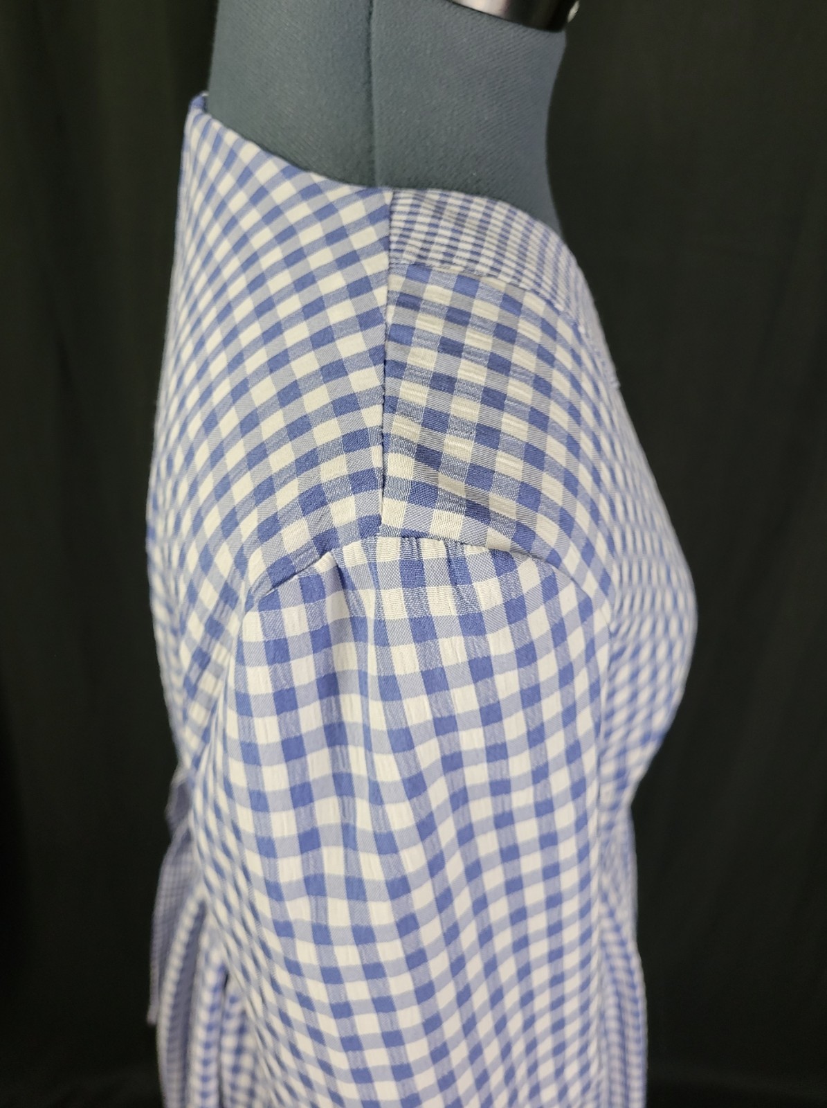 Vintage Kathie Lee Blue & White Gingham Checked Dress w Tie Waist Size 12