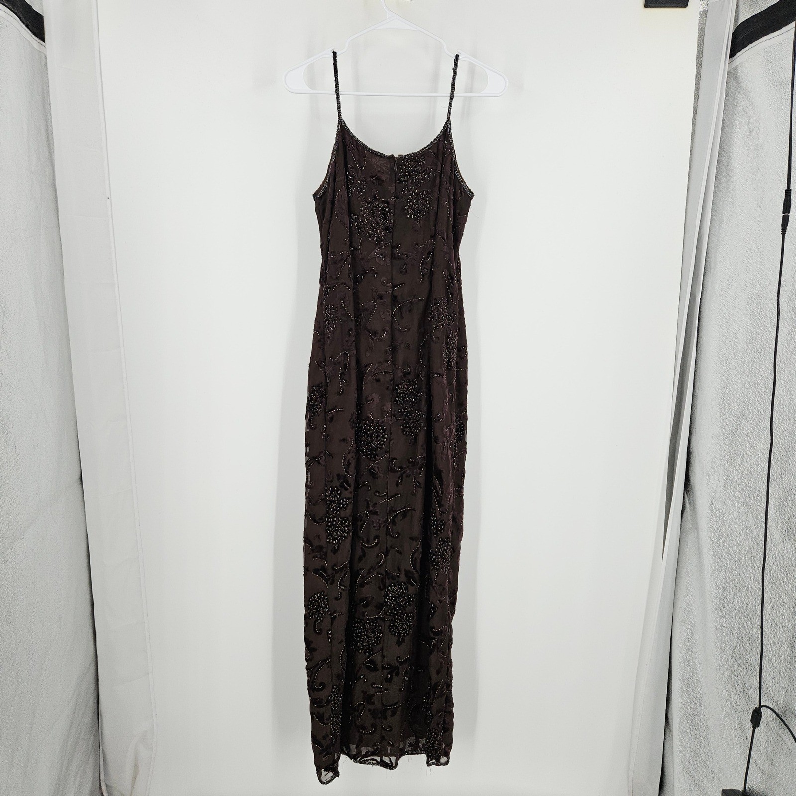 Vintage y2k Velvet Burnout Beaded Maxi Dress Floral Mesh Whimsigoth Goth 90s M
