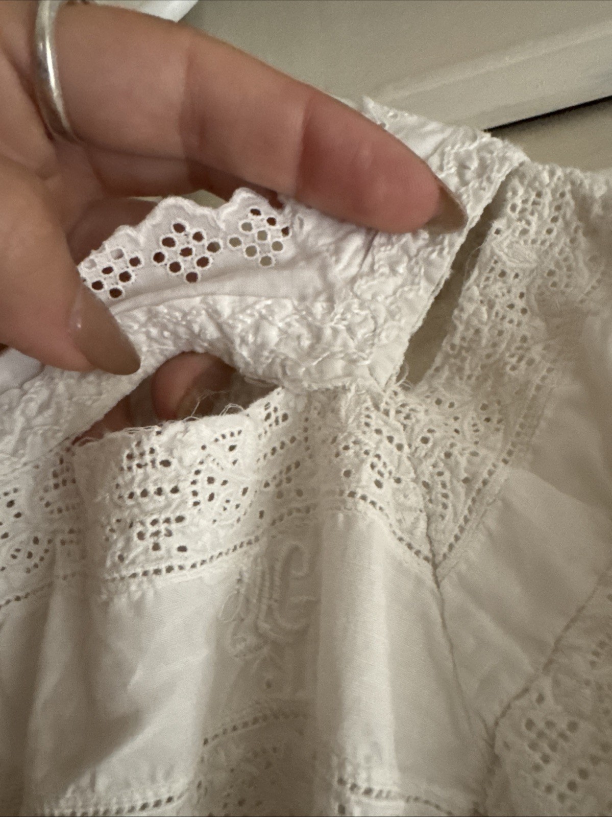 Antique French Edwardian Cotton And Eyelet Lace Sleeping Gown xs/s coquette girl