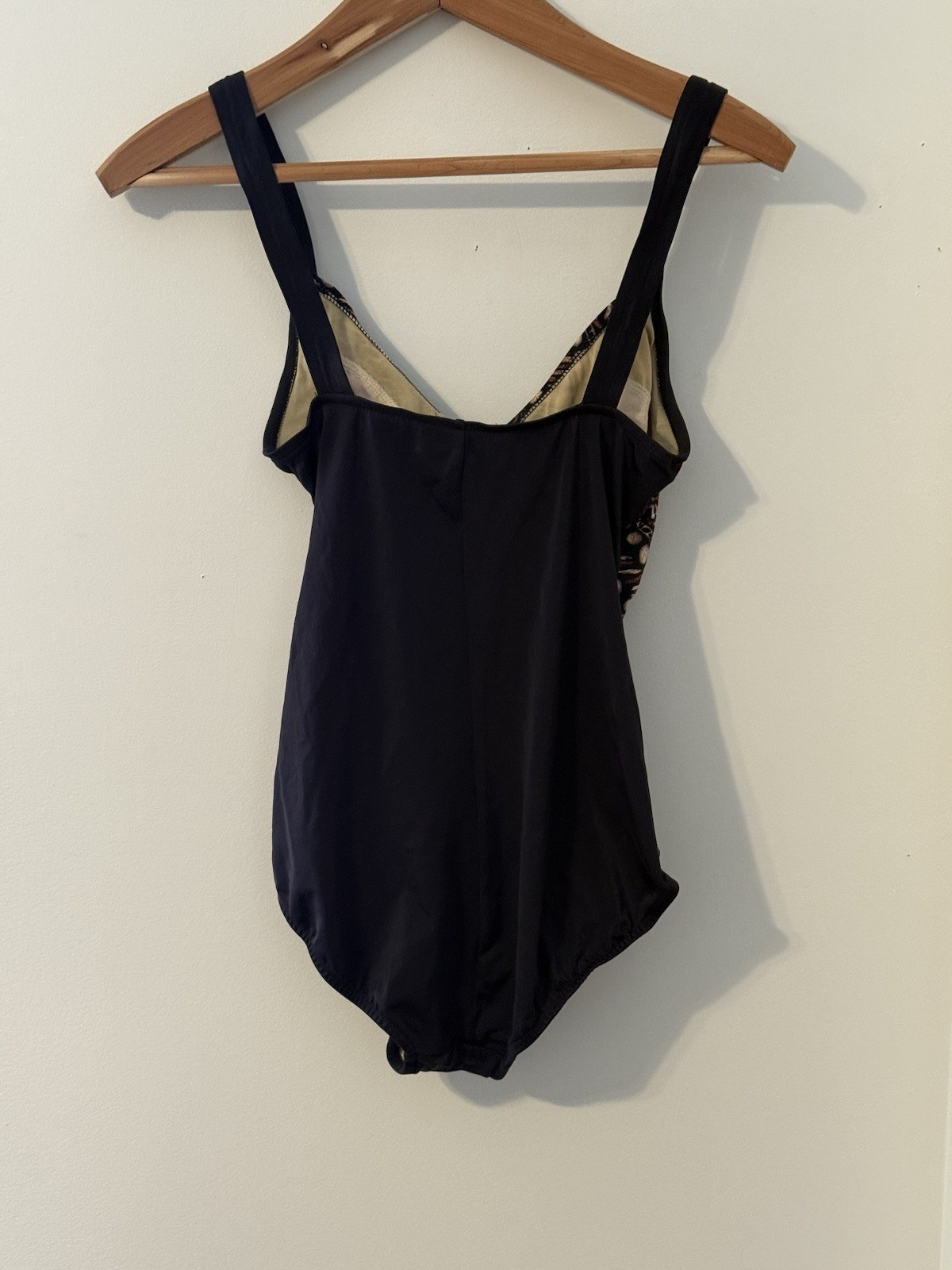 Elizabeth Stewart Vintage One-Piece Swimsuit Black Beige Size 12 Boho