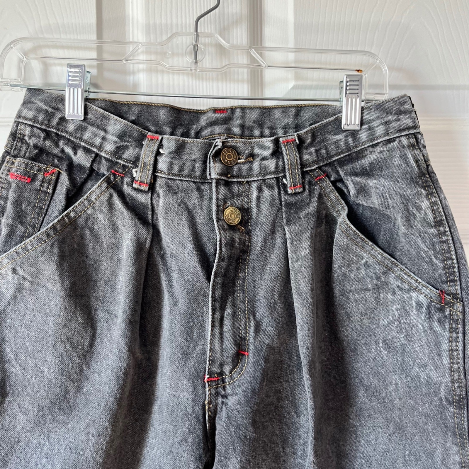Vintage Zena Acid Wash Jeans Red Stitching High Waist Pleated Tapered Leg