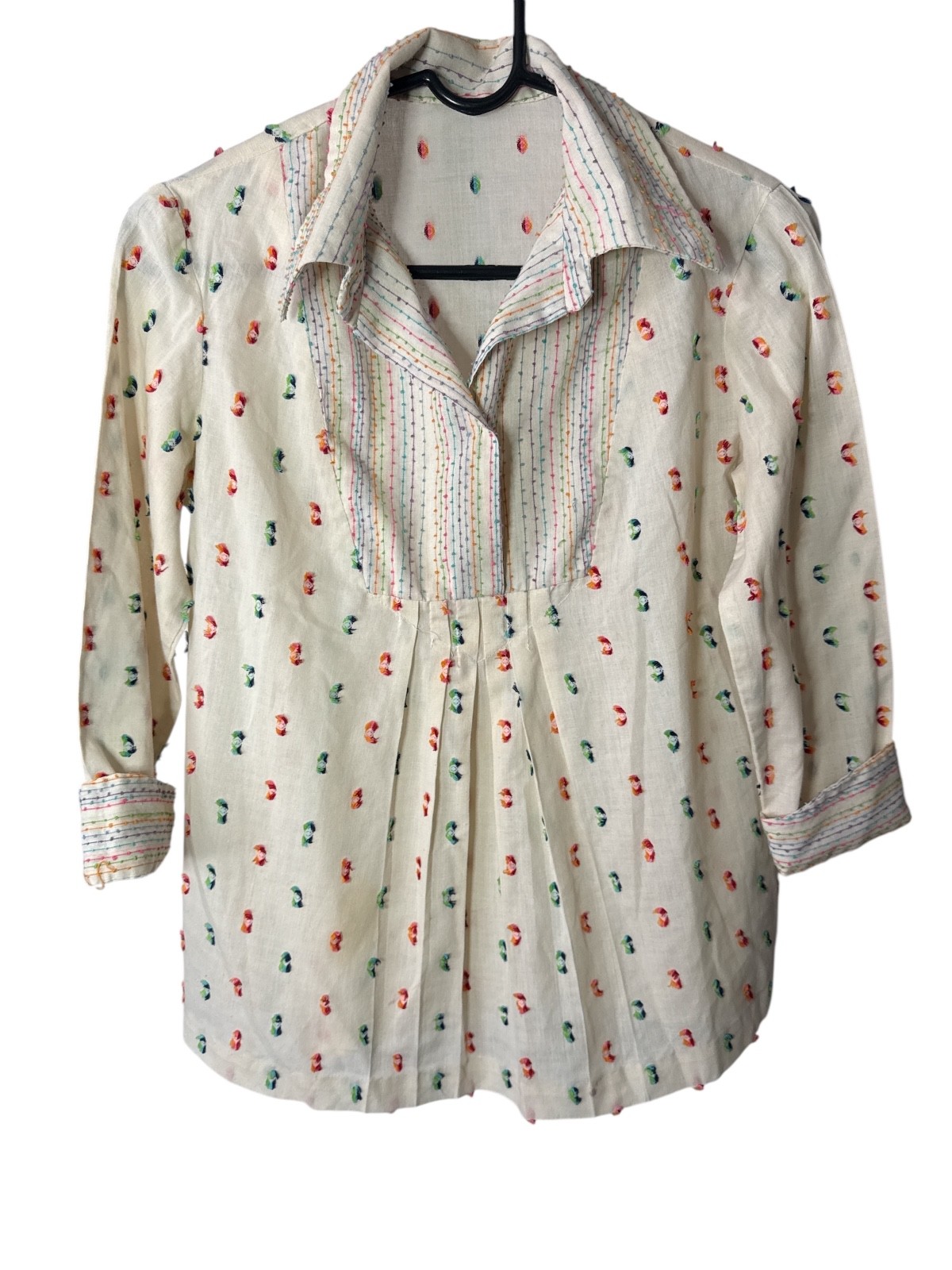 Vintage Handmade Blouse Women’s Embroidered Cotton Boho Folk Peasant Top